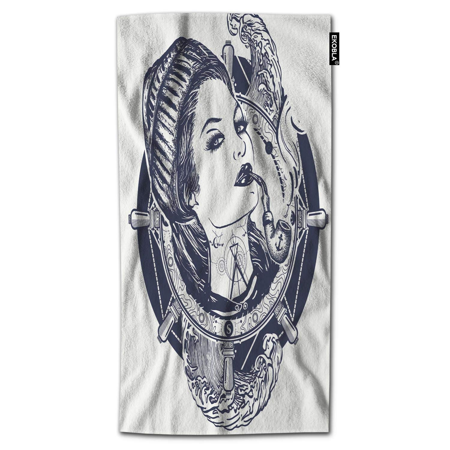 Vintage Pin Up Style Sailor Bath Towel - Soft Polyester Microfiber 64
