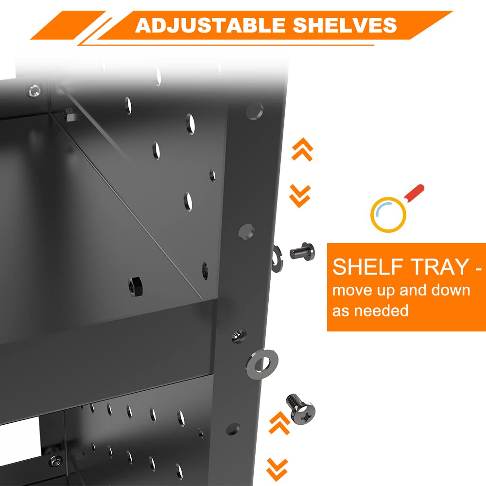 MELIPRON Heavy Duty Steel Cargo Van Shelving Storage System - Universal Fit for NV200, Transit Connect 2014+, Chevy City Express & Promaster City - Includes S-Shaped Hooks (32