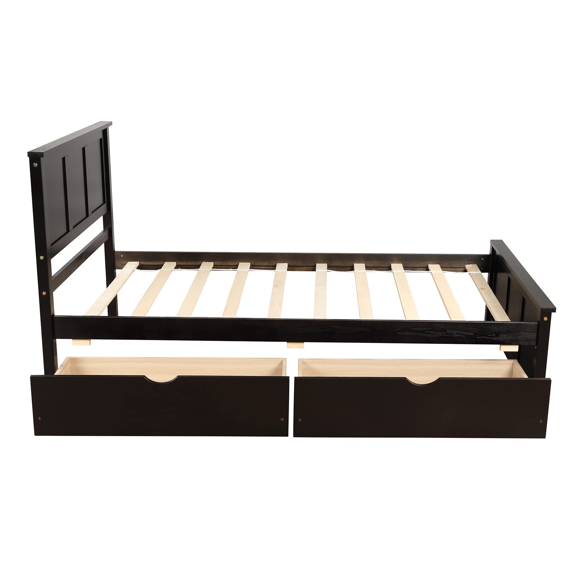 Minimalist Wooden Platform Bed Frame with Drawers & Headboard - Twin Size, Easy Assembly, Retro Espresso Finish - Perfect for Small Bedrooms, Guest Rooms & Modern Apartments