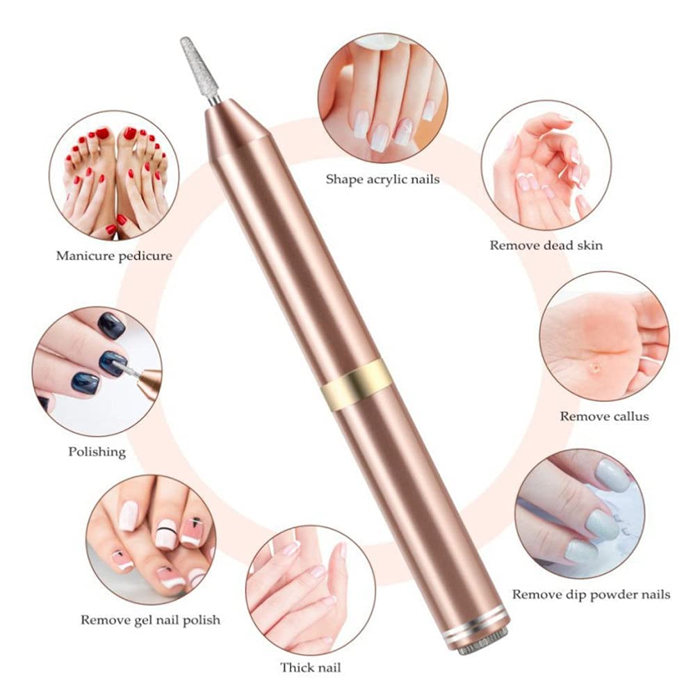 Beaupretty Portable Electric Nail Drill - Professional USB Rechargeable Manicure Kit with 6 Sanding Bands & LED Light for At-Home Nail Care, Salon Quality Pedicure & Gel Polish Removal