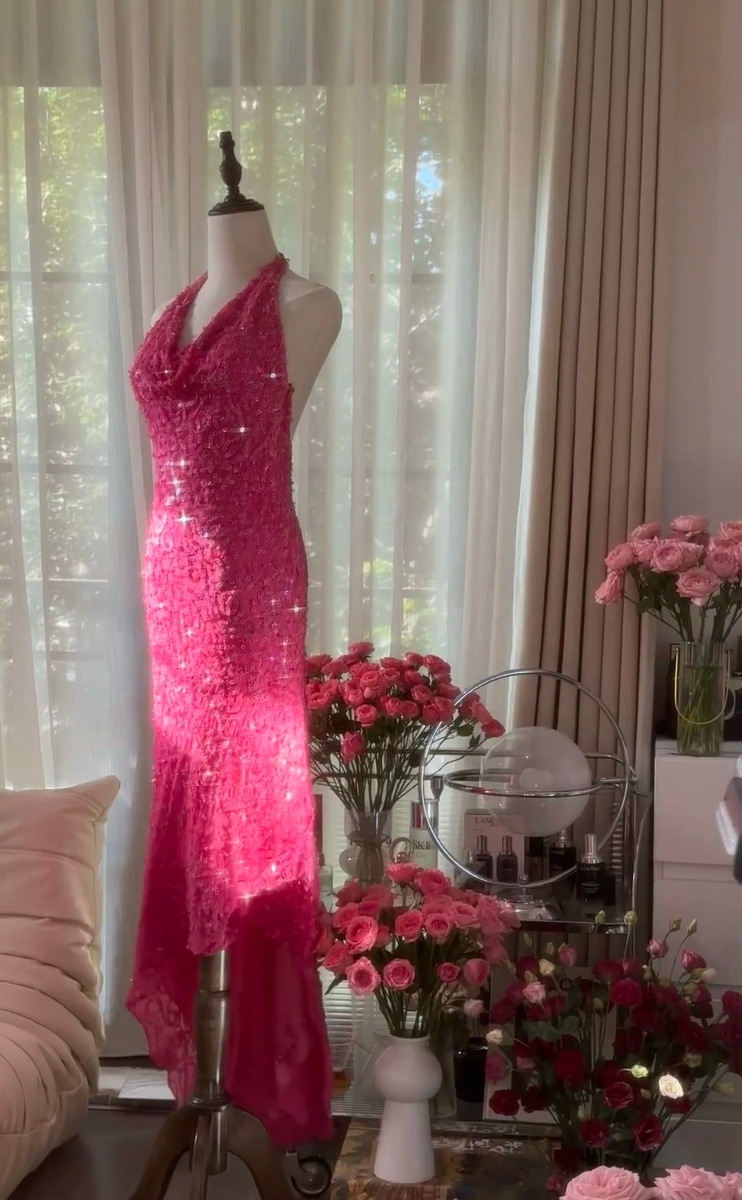 Elegant Pink Sequin Halter Mermaid Prom Dress - Backless Evening Gown J6547 for Homecoming, Pageant, and Formal Events
