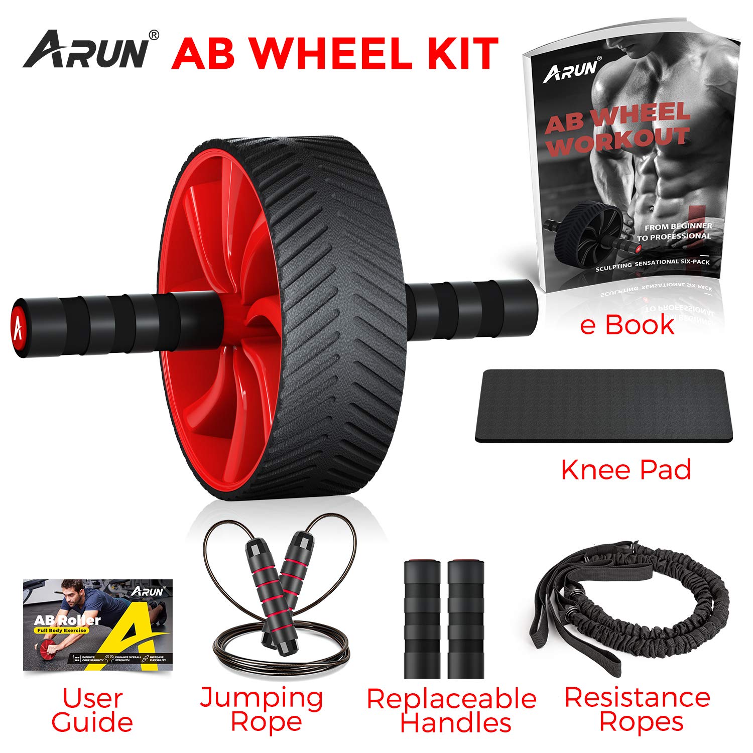 ARUN 5-in-1 Ab Roller Wheel for Core Strength Training - Abdominal Exercise Equipment with Resistance Bands, Knee Pad & Jump Rope - Perfect for Home Gym Workouts, Fitness Enthusiasts & Full Body Toning