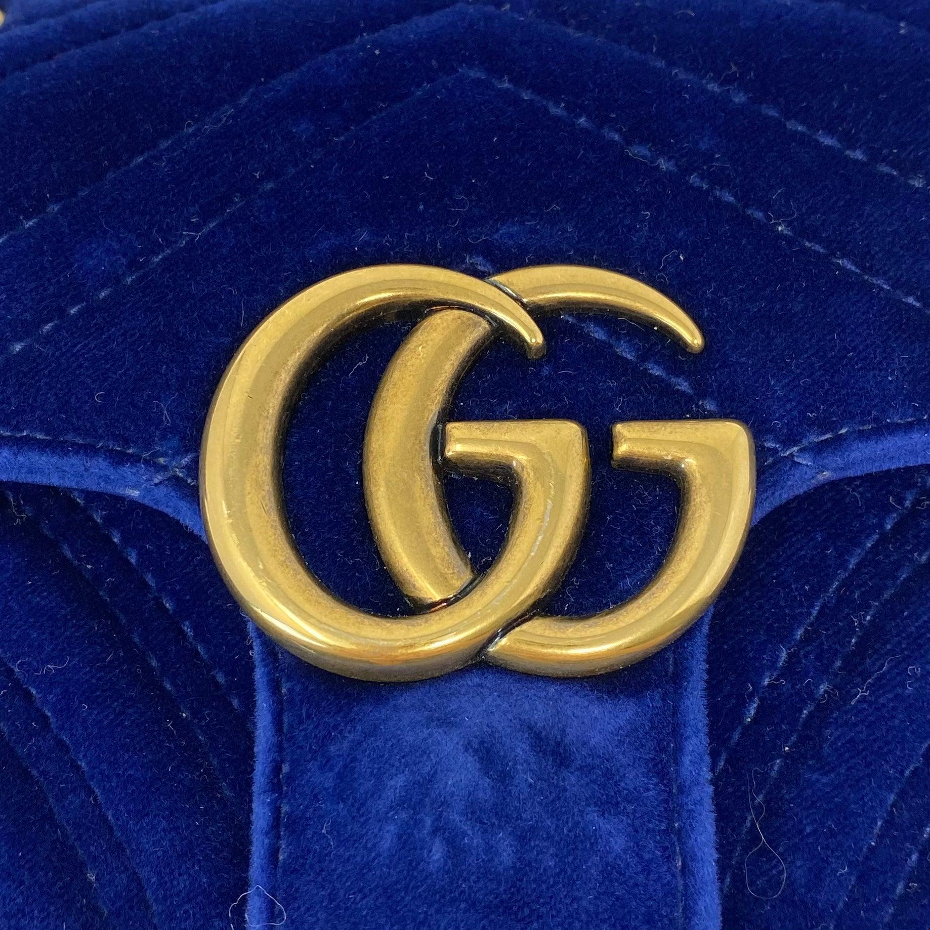 Gucci Blue Velvet Mini GG Marmont Crossbody Bag - Luxury Designer Handbag for Women | Perfect for Evening Parties, Date Nights & Special Occasions