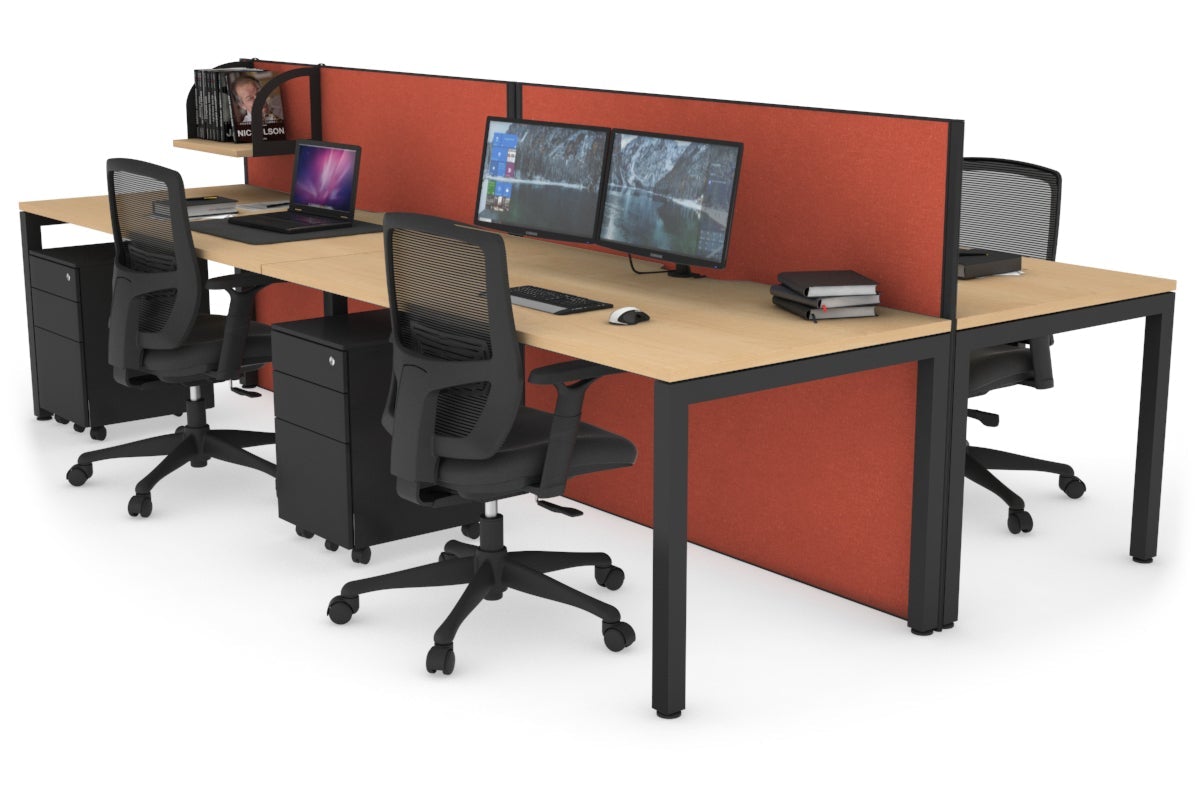 Horizon Quadro 4-Person Office Workstation Bench with Square Legs - 1600L x 800W with Cable Management Scallop - Perfect for Collaborative Workspaces & Open Office Environments
