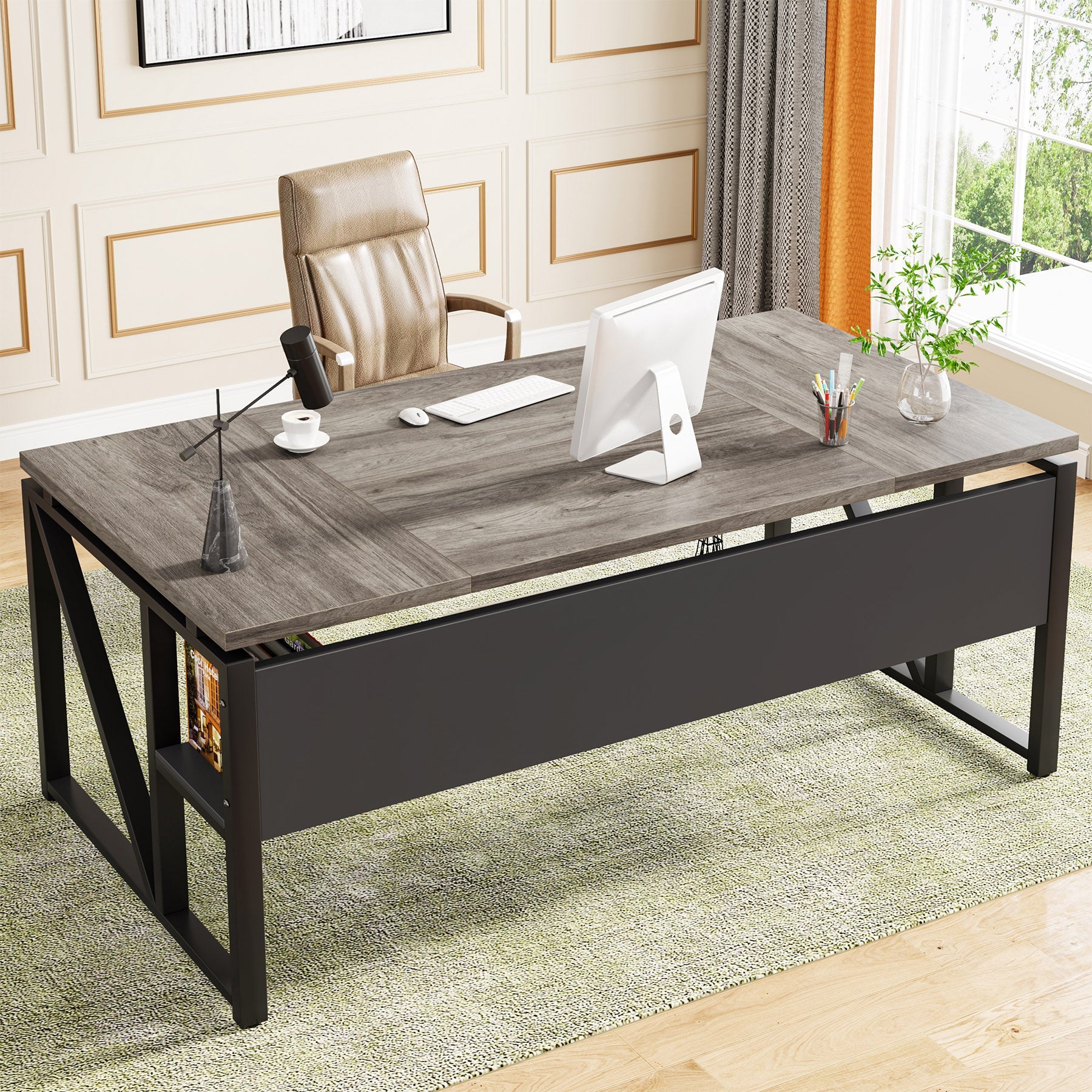 55/63 Inch Computer Desk with Storage Shelf - Sturdy Writing Table for Home Office, Gaming & Study - Perfect for Small Spaces & Workspaces