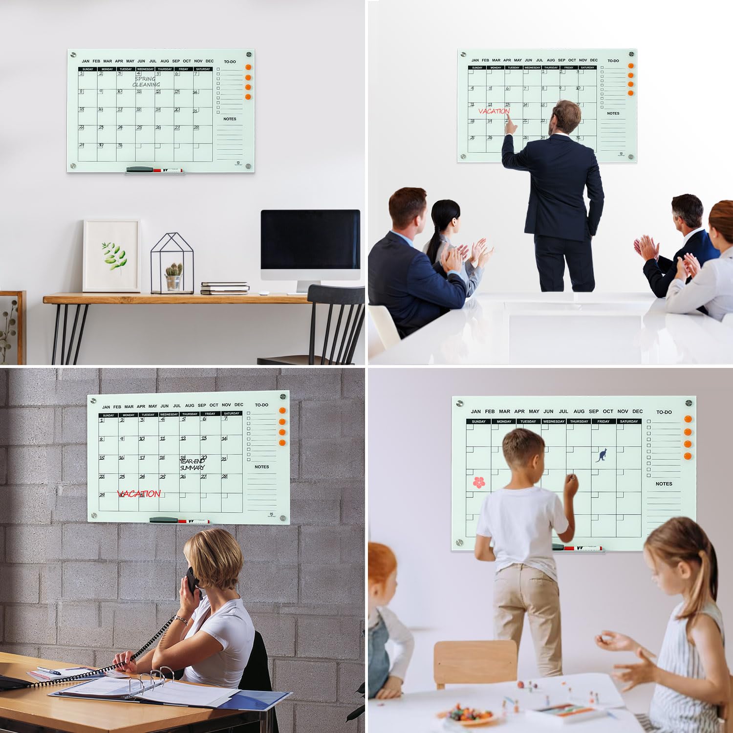 TSJ OFFICE 36 x 24 Inches Magnetic Glass Whiteboard - Monthly Dry Erase Calendar for Wall, Large Glass White Board for Office, Home & School - Perfect for Scheduling, Planning & Organizing Tasks