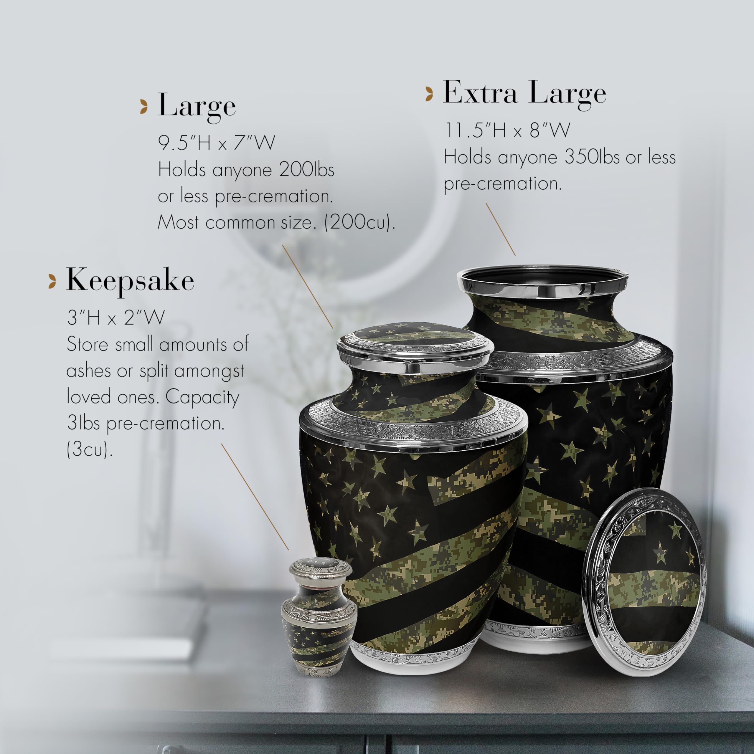 Military Digital Camo Cremation Urns for Men - Large Adult Human Ashes Urn for Funeral, Dad, Veterans - Perfect for Memorial Services & Home Display