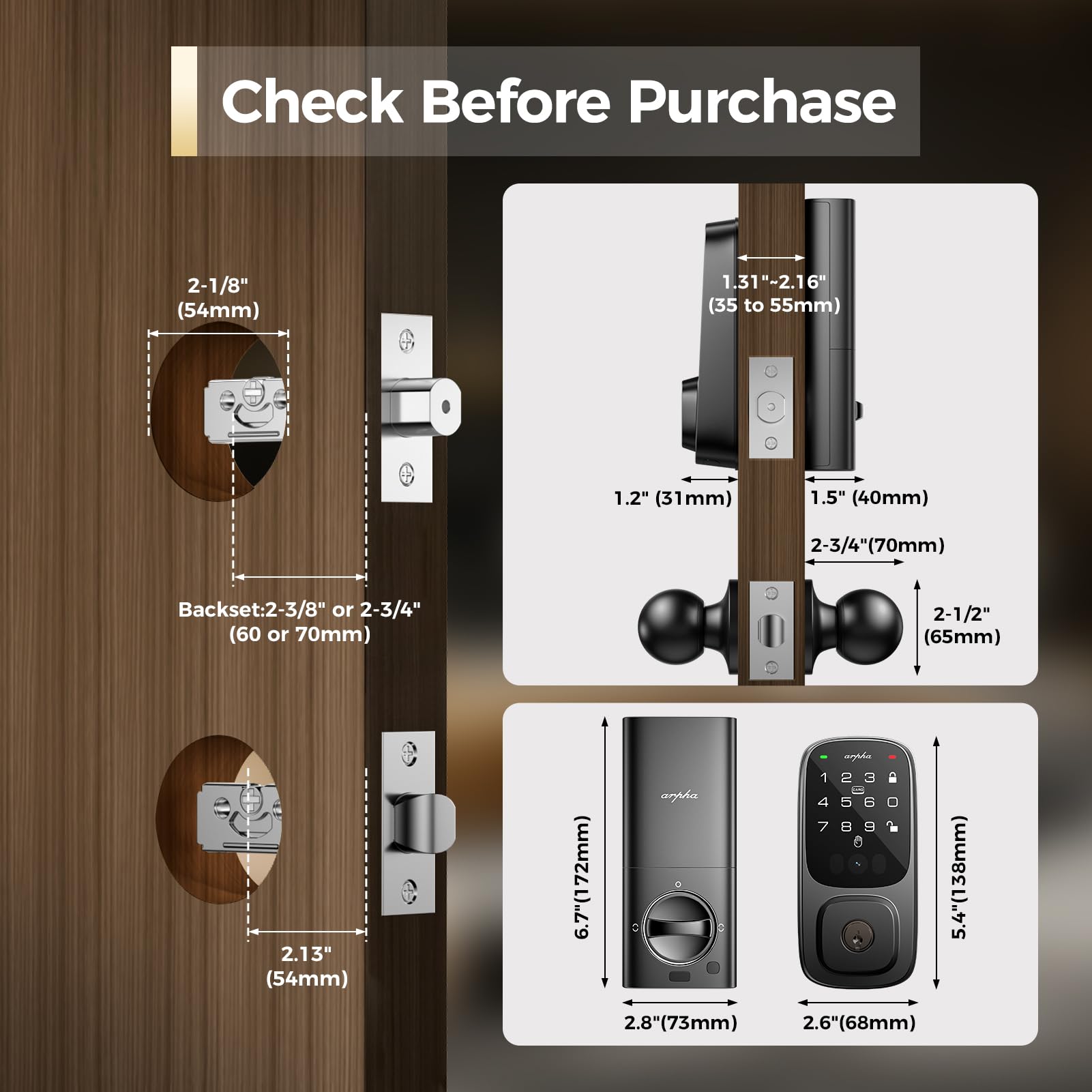 Smart WiFi Deadbolt Door Lock with Palm Recognition - Keyless Entry, Remote Control via App, Auto Lock, Alexa Compatible - Perfect for Front Door Security & Smart Home Automation