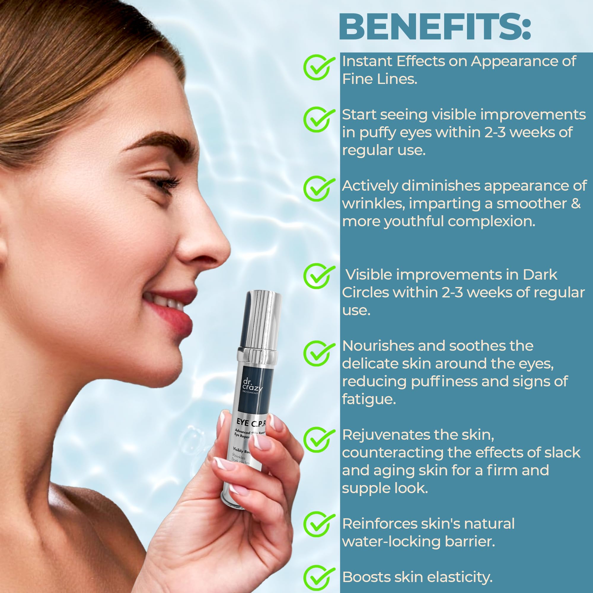 Dr Crazy CPR Repair Eye Cream - Anti-Puffiness & Dark Circle Treatment for Women | Under Eye Bags Cream | 30ml | Perfect for Night Routine & Travel Skincare