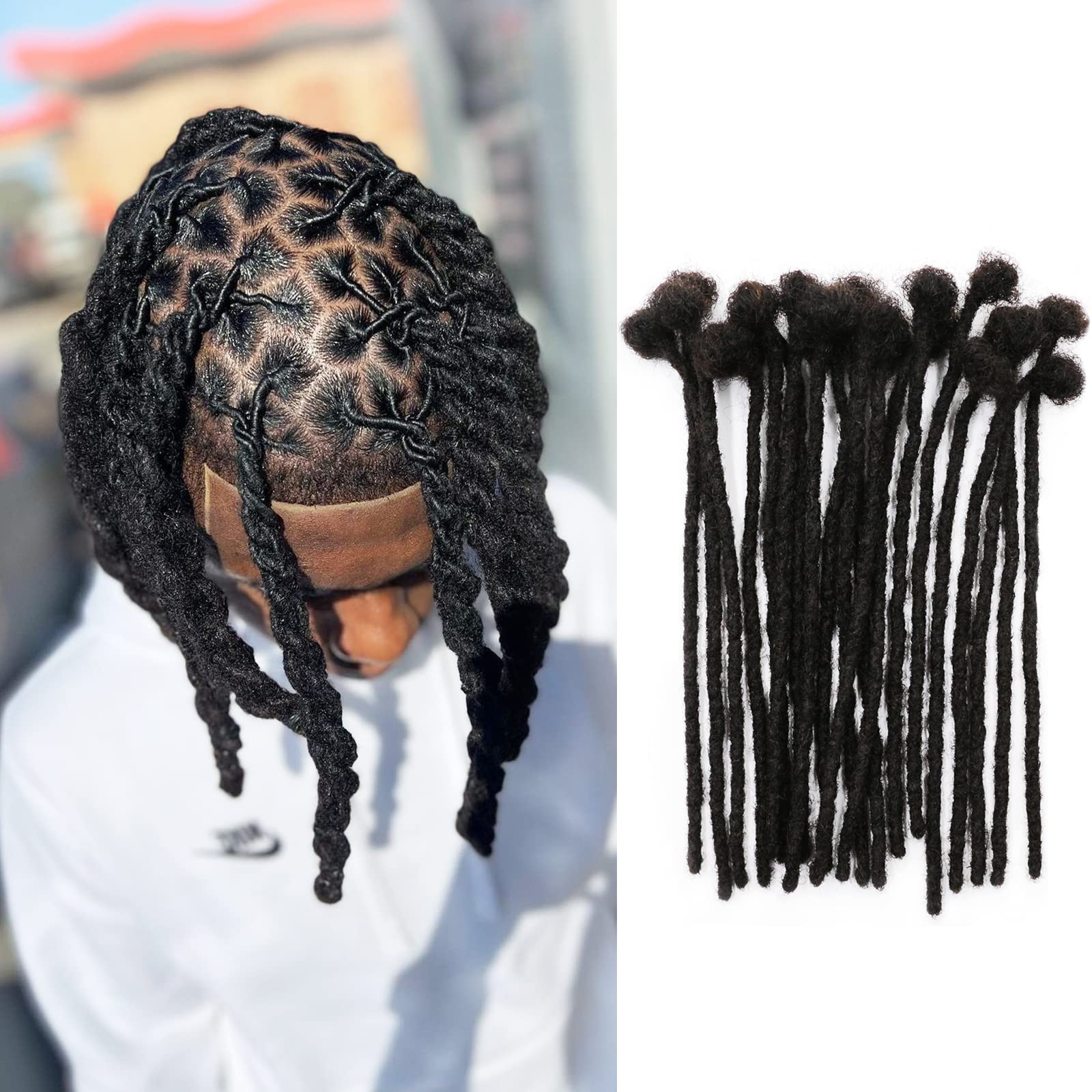 60 Strands Permanent Loc Extensions Human Hair - 0.4cm Width 8 Inch Full Handmade Dreadlocks - Soft Natural Black Dreads for Men, Women & Kids - Dyeable, Bleachable & Curlable - Perfect for Protective Styling, Cosplay & Everyday Wear