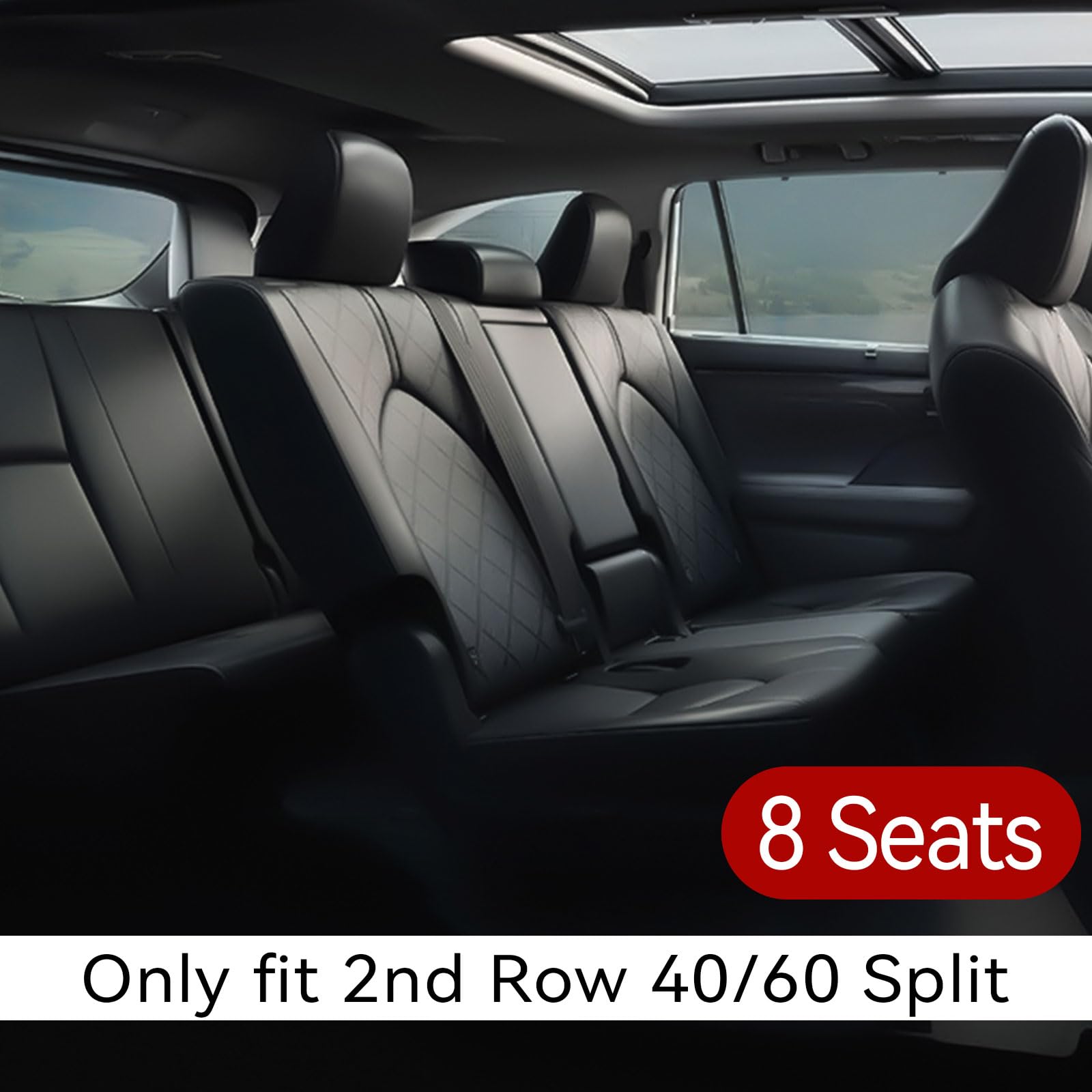 Premium Leather Car Seat Covers for Toyota Highlander 2014-2019 - Custom Fit 2nd Row 40/60 Split Truck Seat Covers Full Set (Black with Red Trim) - Durable Protection for Daily Commute & Road Trips
