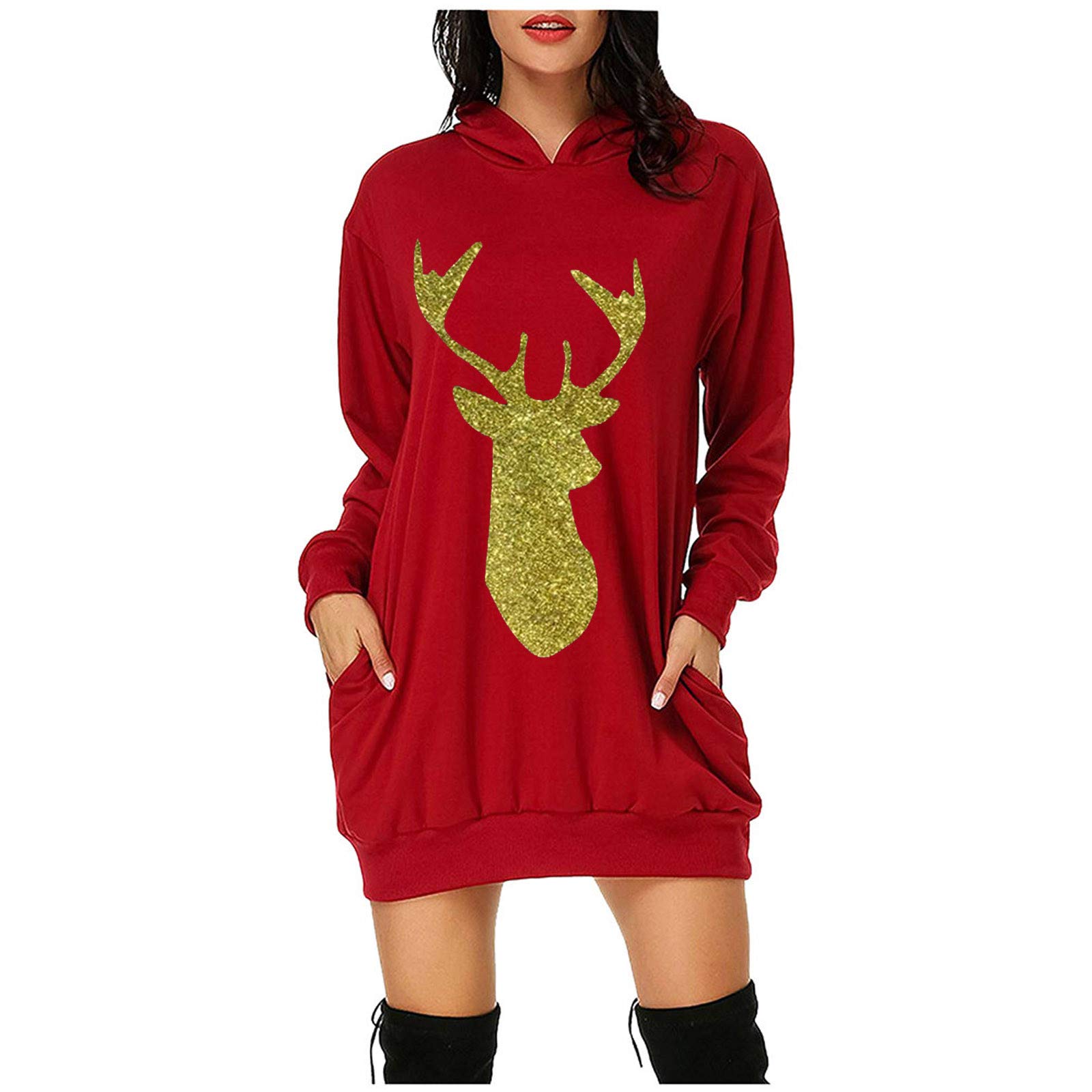 Women's Christmas Sweatshirt - Casual Long Sleeve Oversized Tunic Top Blouse for Holiday Parties & Family Gatherings | Festive Winter Fashion