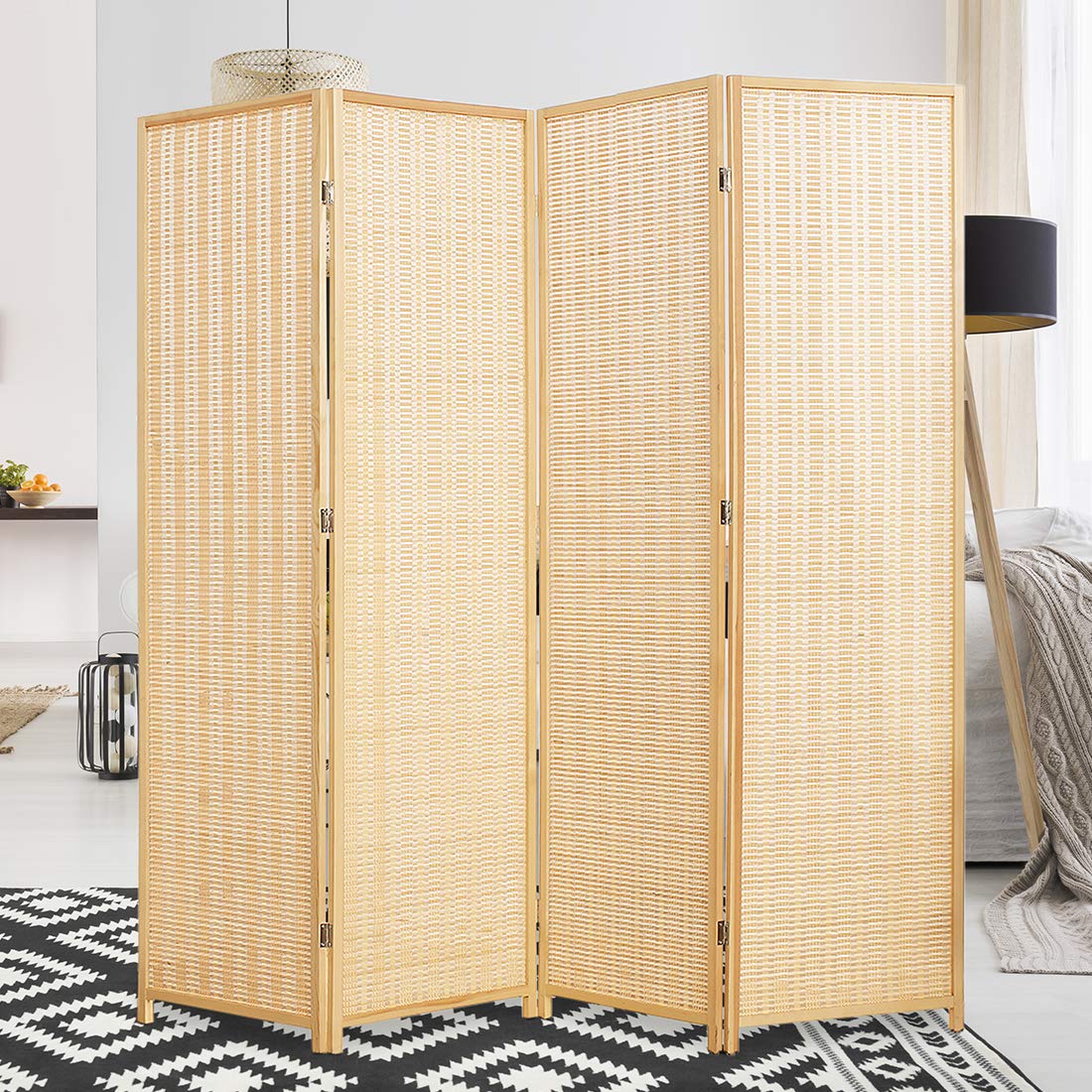 Natural Bamboo Room Divider Privacy Screen - 4/5/6 Panel Folding Partition for Home & Office - Freestanding Room Separator for Bedroom, Living Room, and Workspace Privacy