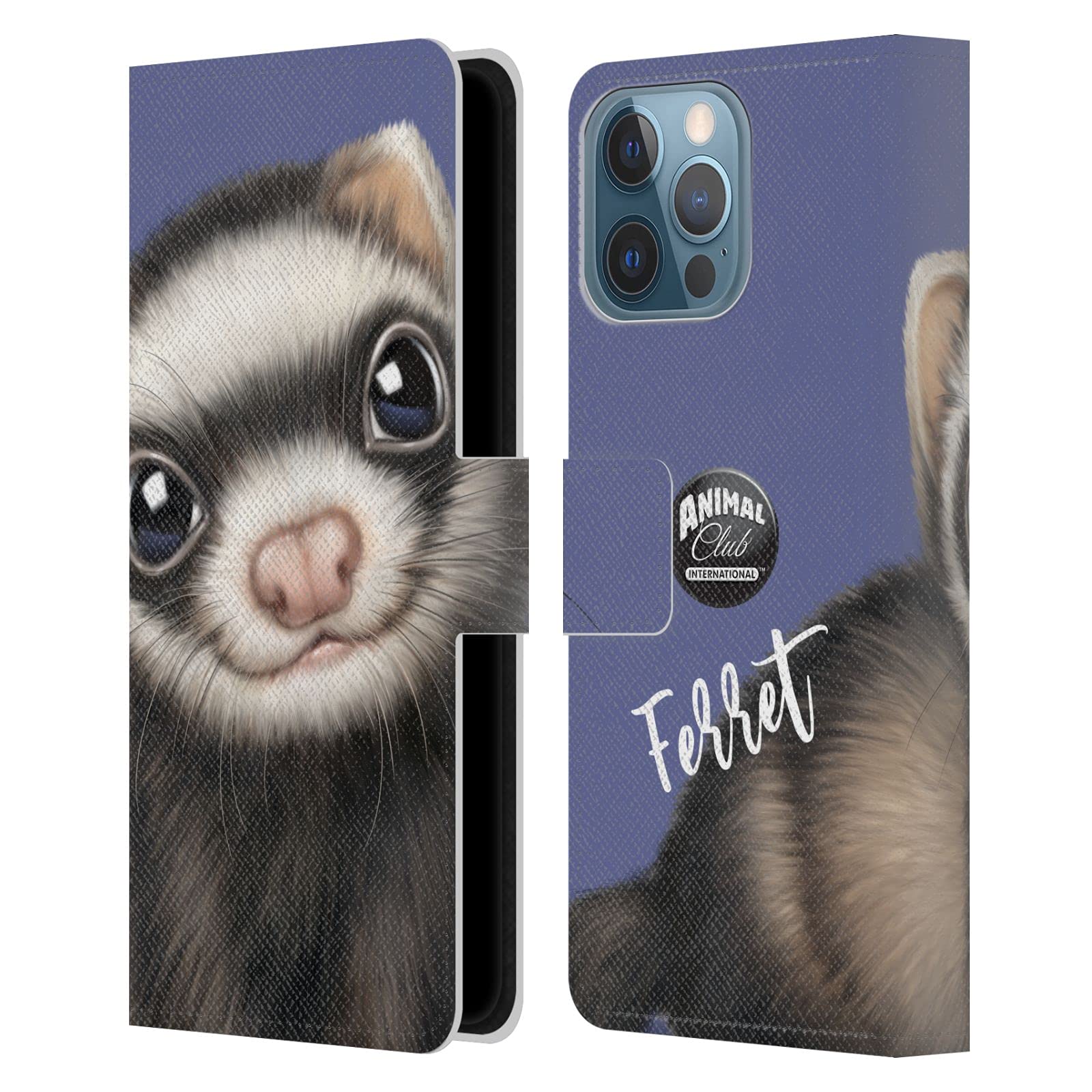 Head Case Designs Animal Club Ferret Faces Leather Wallet Case for iPhone 13 Pro Max - Stylish Protective Cover for Work & Travel