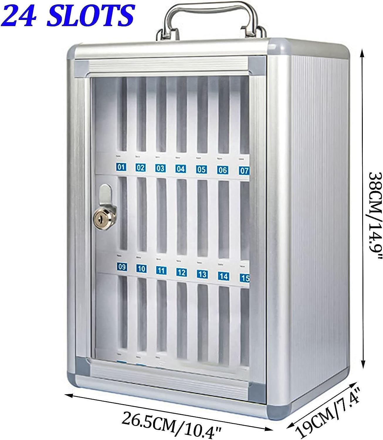 24-Slot Lockable Wall-Mounted Phone Storage Cabinet - Secure Cell Phone Holder for Classroom, Office & Retail Use | Durable Metal Storage Box with Key Lock for Organized Device Management
