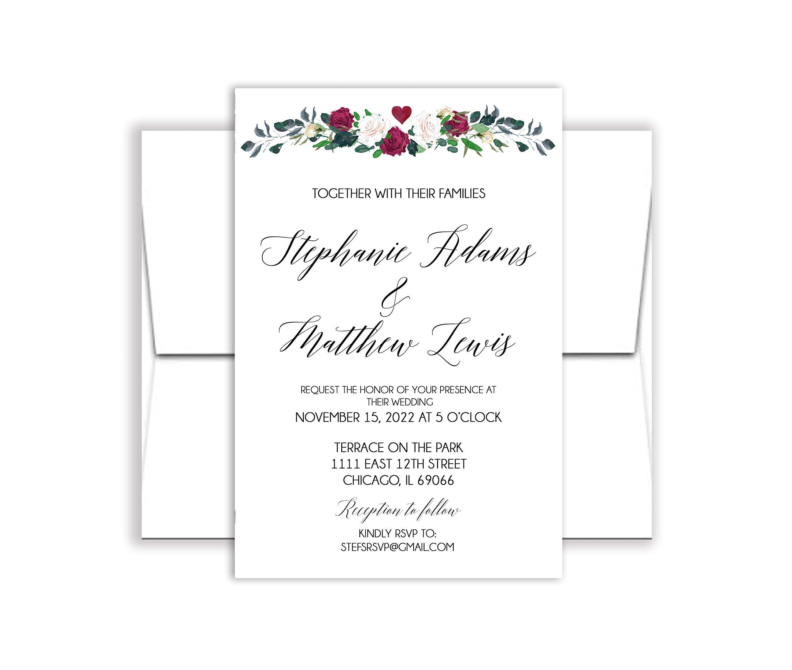 Custom Wedding Invitations with Envelopes - Elegant Rose Arch Design for Bridal Shower, Engagement Party & Anniversary Celebrations