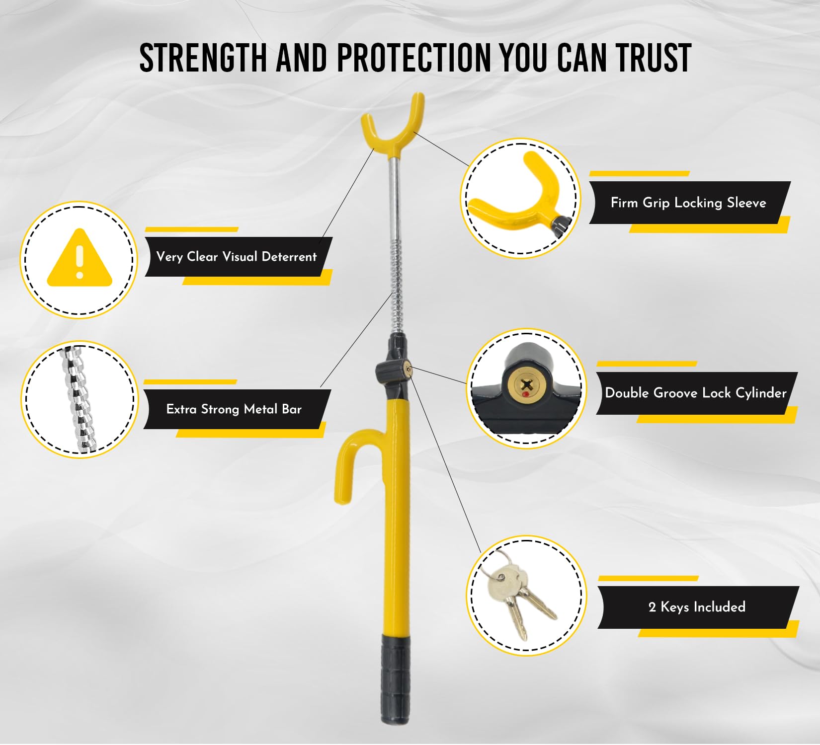 Ultra Secure Anti-Theft Car Steering Wheel Lock - No Scratch Dual Hooks & Double Metal Bars for Cars & Trucks | Perfect for Parking Security & Vehicle Protection