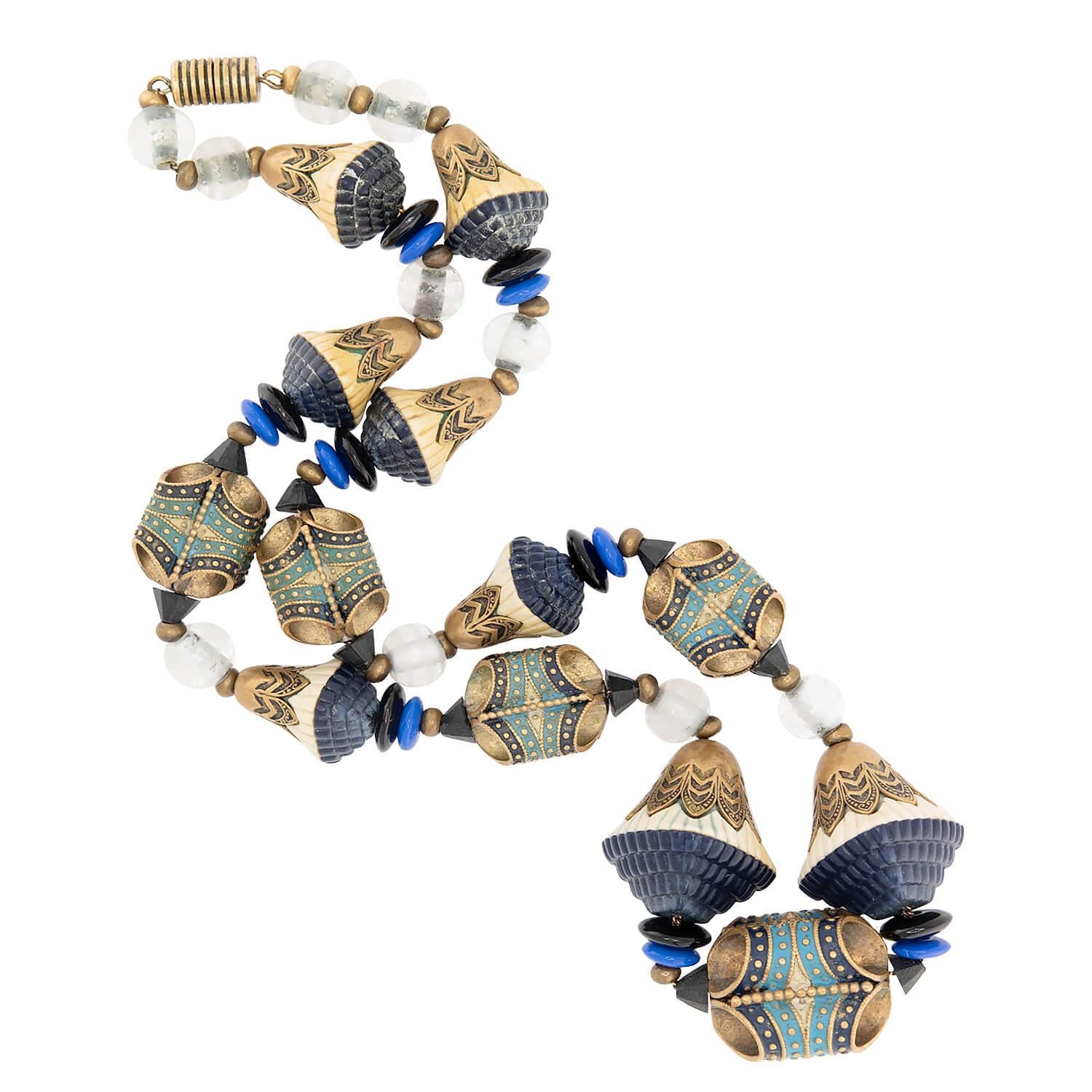 Vintage French Brass Enamel Crystal Glass Necklace - Elegant Antique Jewelry for Women, Perfect for Weddings, Parties & Special Occasions