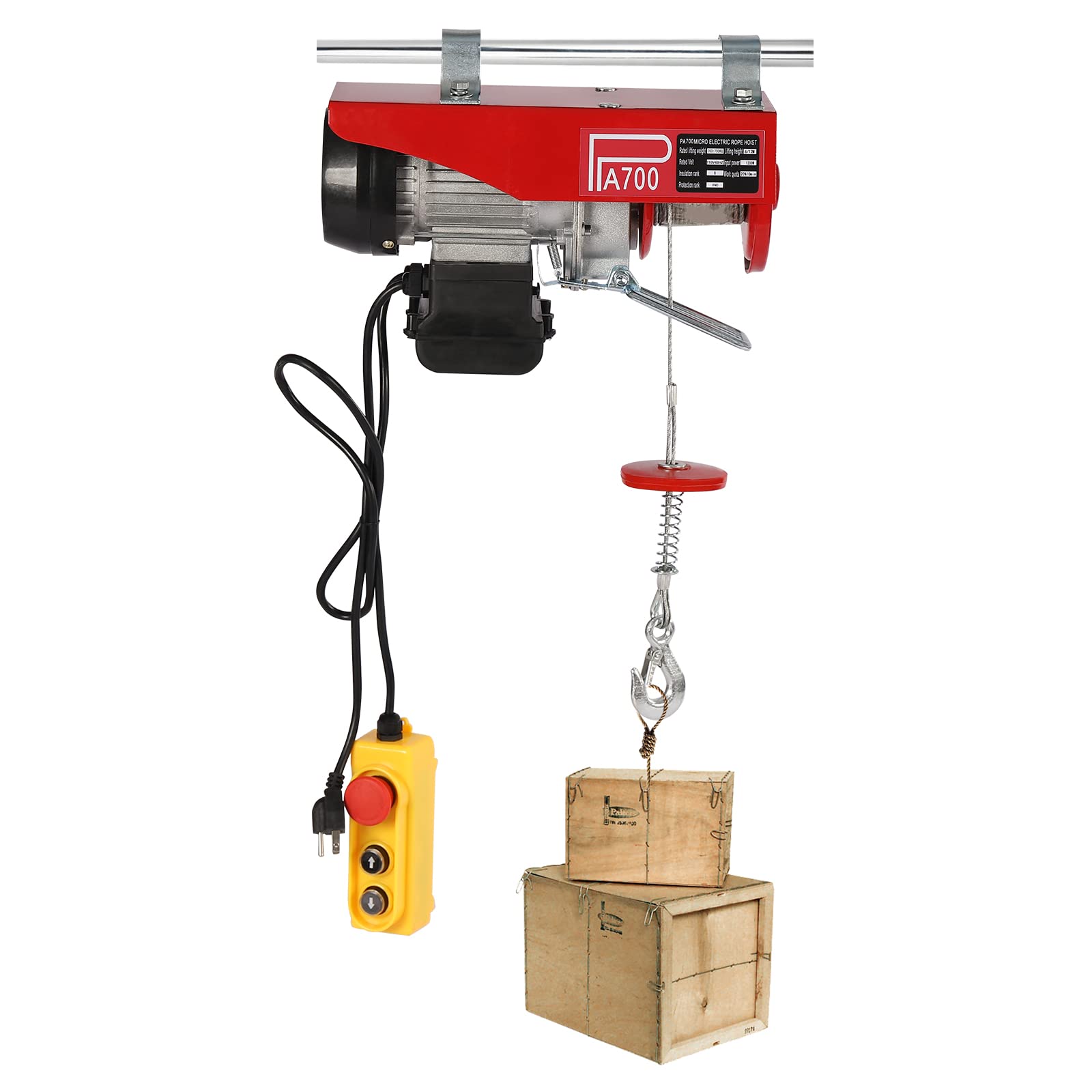 480W Electric Hoist Winch with Remote Control - 440lbs Lifting Capacity, 110V Heavy Duty Lift for Garage, Warehouse & Construction - Includes Single/Double Slings for Safe Material Handling