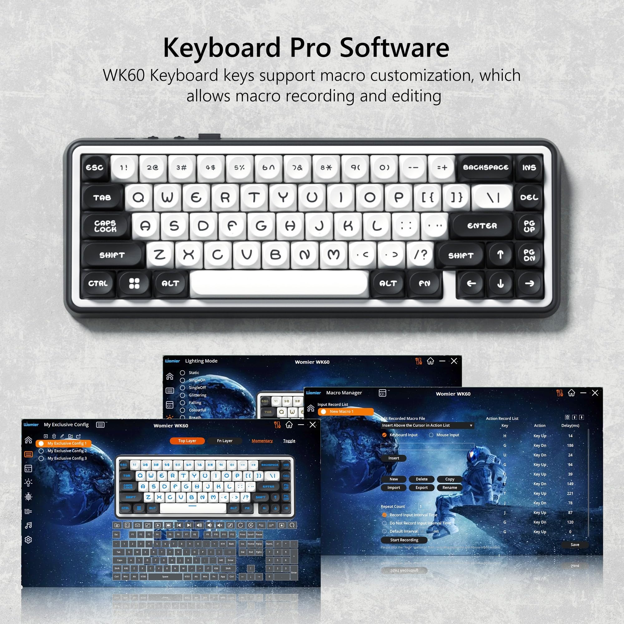 Womier WK60 Wireless Mechanical Gaming Keyboard - Hot Swappable RGB, Bluetooth/2.4GHz/USB-C for PC Gaming