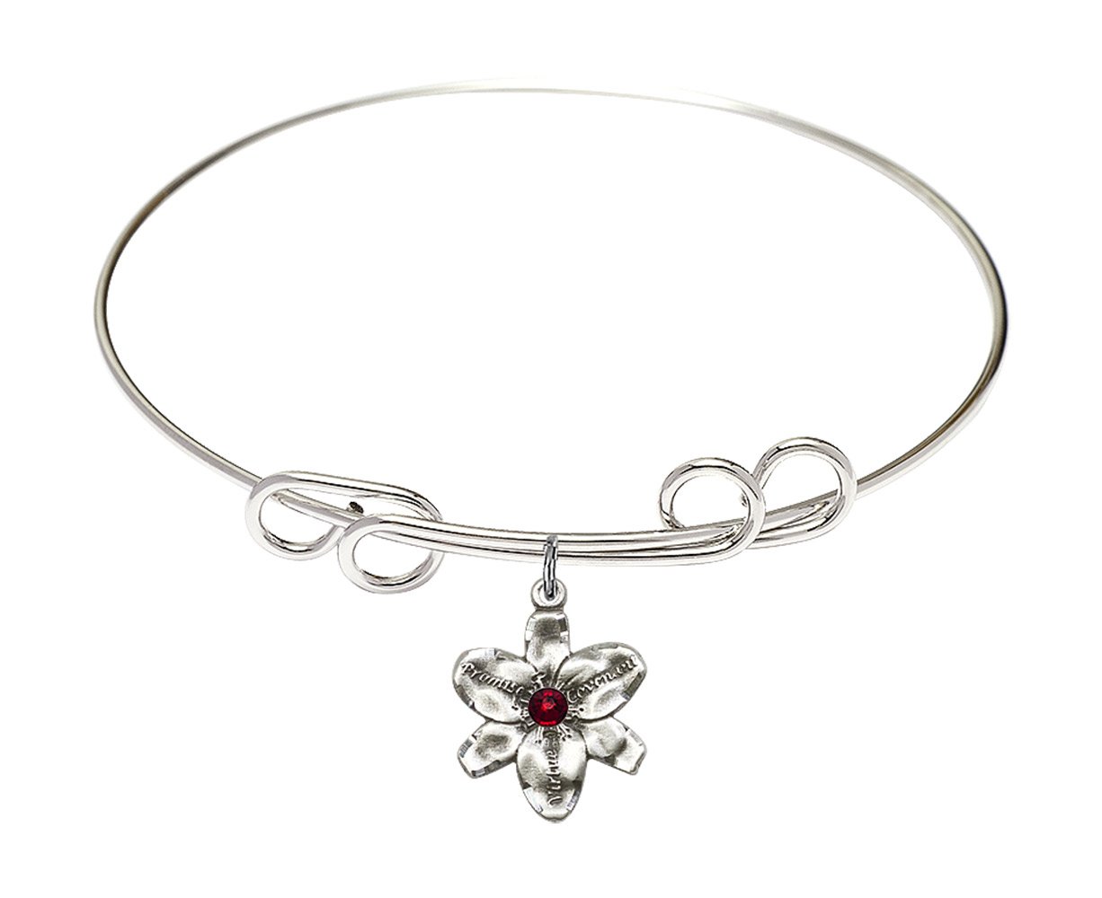 8 Inch Round Double Loop Bangle Bracelet with Chastity Medal Charm & January Red Crystal - Elegant Jewelry for Women, Gift for Girlfriend, Wife, Daughter - Perfect for Valentine's Day, Anniversary, Birthday, Christmas