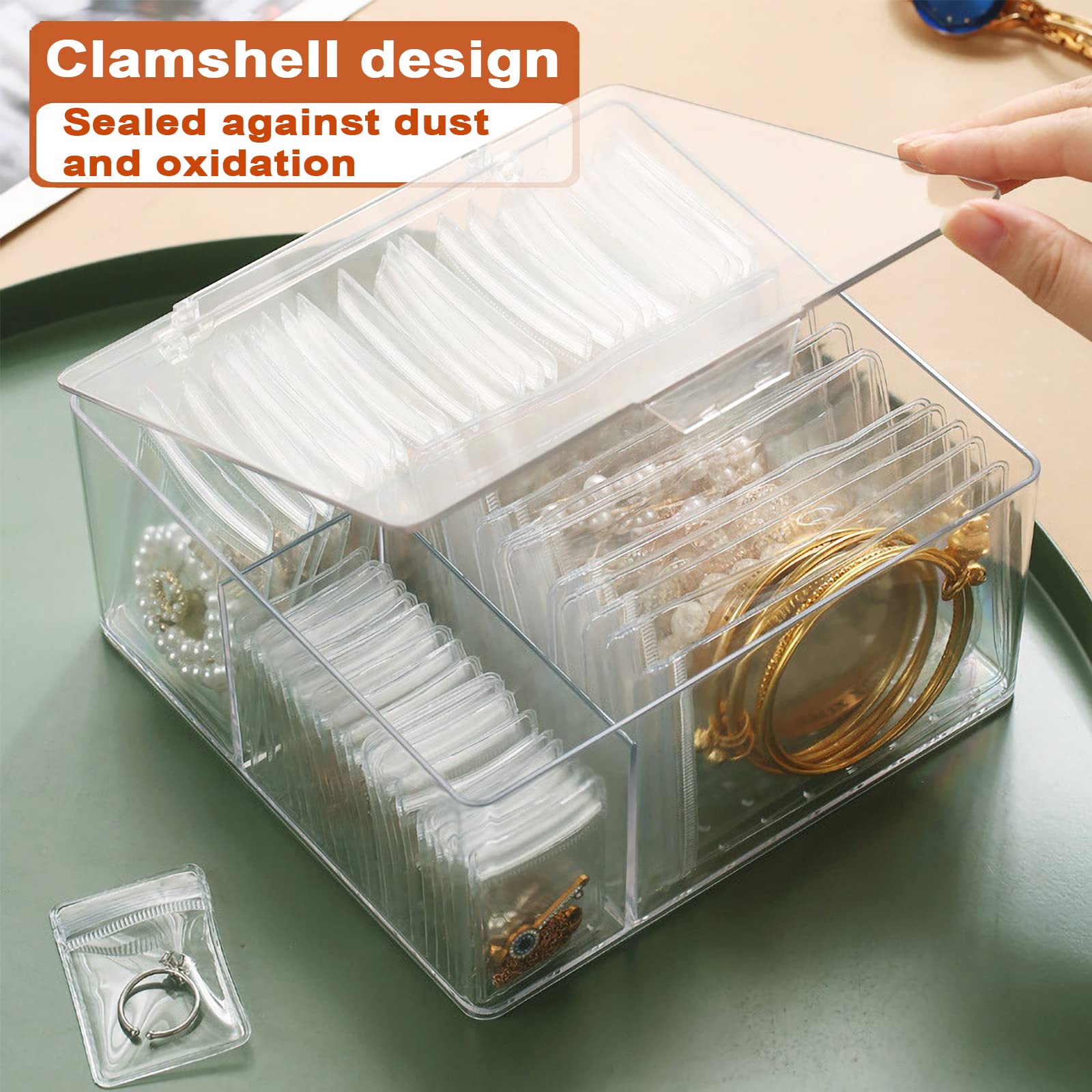 Clear Acrylic Jewelry Organizer Box for Women - 10 Large Bracelet Bags, 30 Necklace Bags & 20 Small Ring/Earring Bags - Perfect for Travel, Home Vanity & Gift Giving