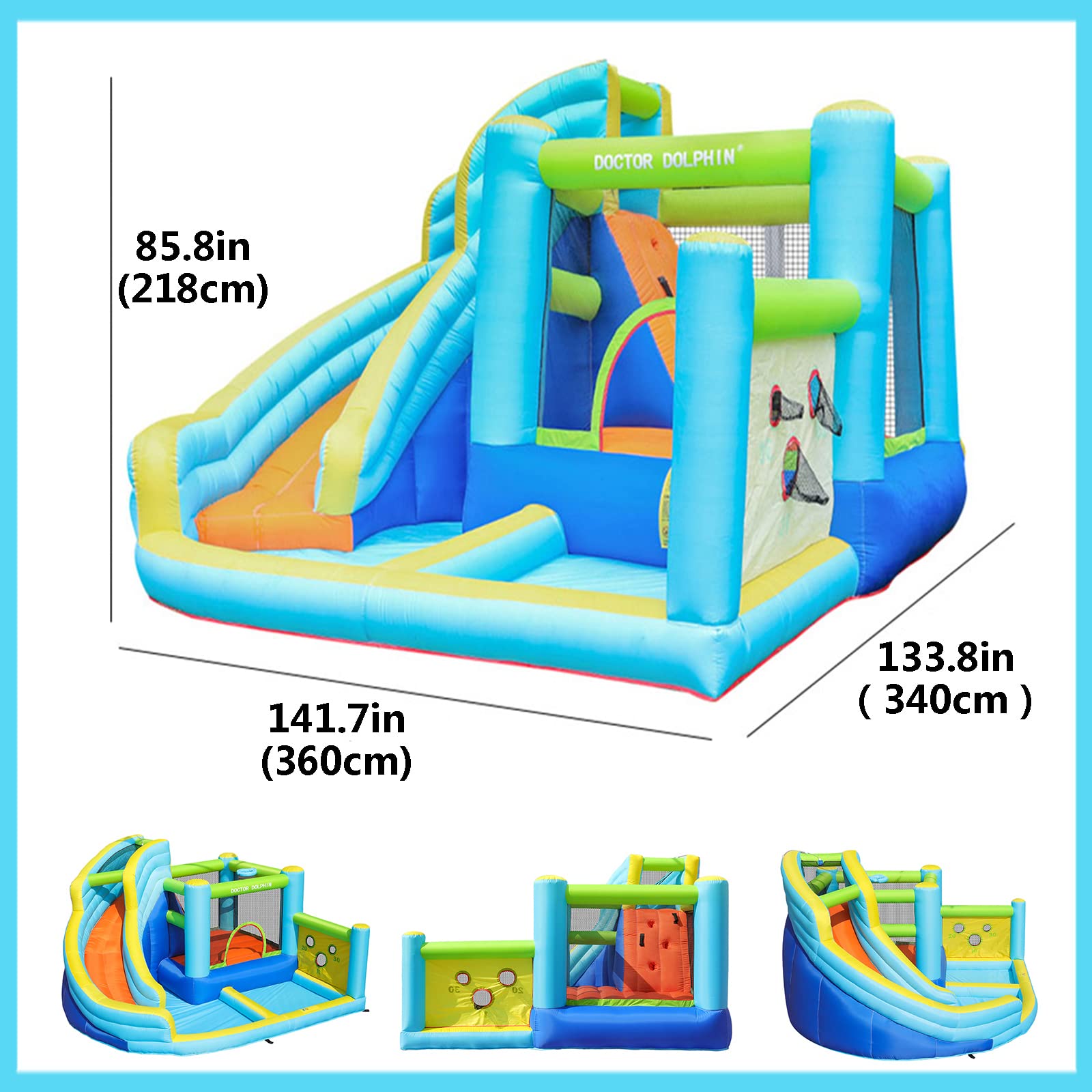 **Doctor Dolphin Inflatable Bounce House with Water Slide for Kids - Outdoor & Indoor Water Park Play Set with Blower, Perfect for Backyard Parties, Summer Fun, and Family Gatherings**