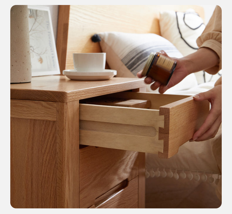 Solid Oak Wood Nightstand with 3 Drawers - Bedside Table for Bedroom, Living Room, or Office Storage