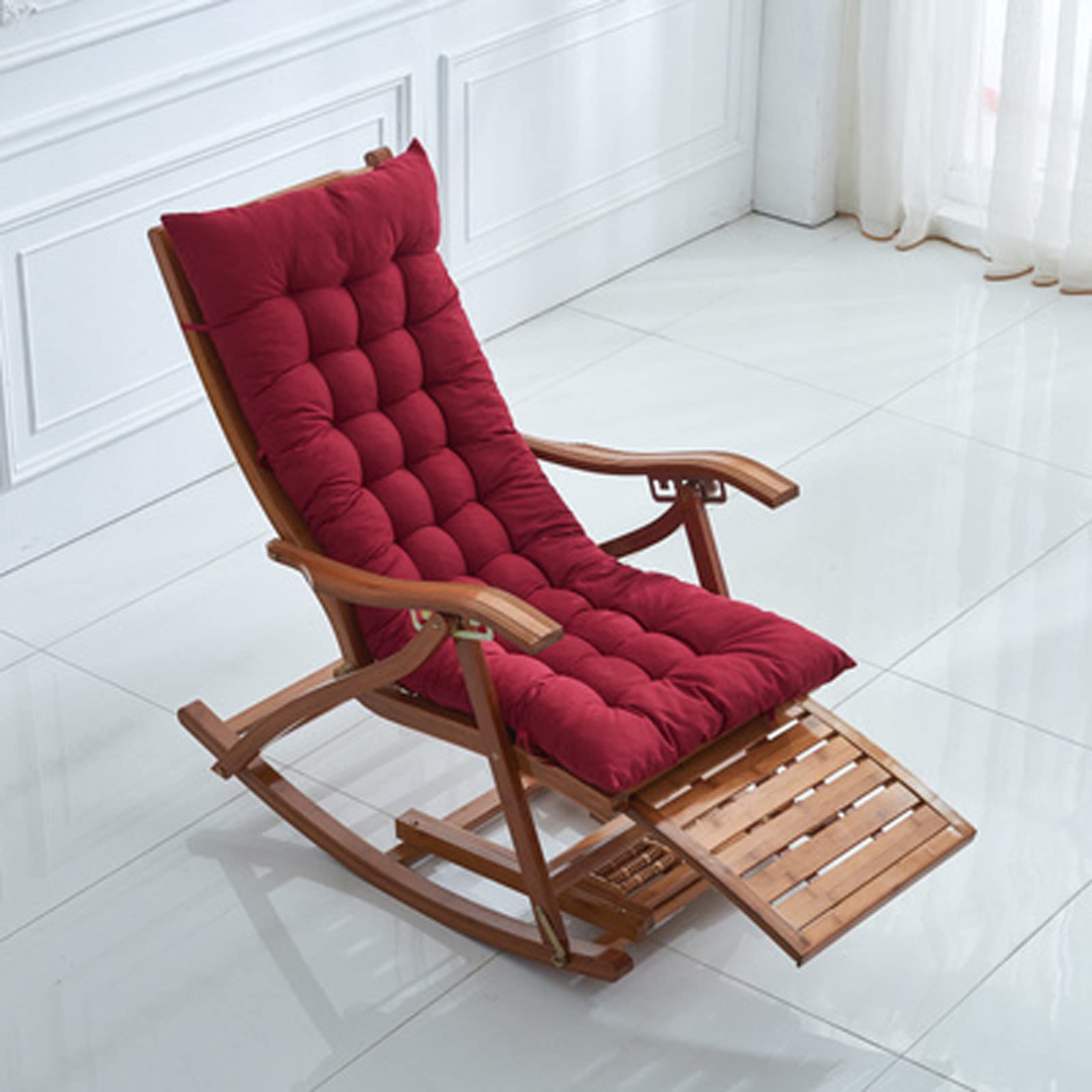 Outdoor Patio Garden Chair Seat Cushion - Non-Slip Washable Chaise Lounge & Swing Bench Pad with Ties (43.3x15.75 Inches, Red) - Perfect for Backyard, Poolside, Deck & Indoor Furniture