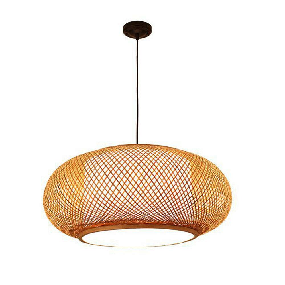 Handmade Woven Bamboo Pendant Light - Natural Rattan Hanging Lantern with Adjustable Cord - Vintage Wooden Ceiling Fixture for Living Room, Bedroom, Restaurant & Outdoor Patio Decor