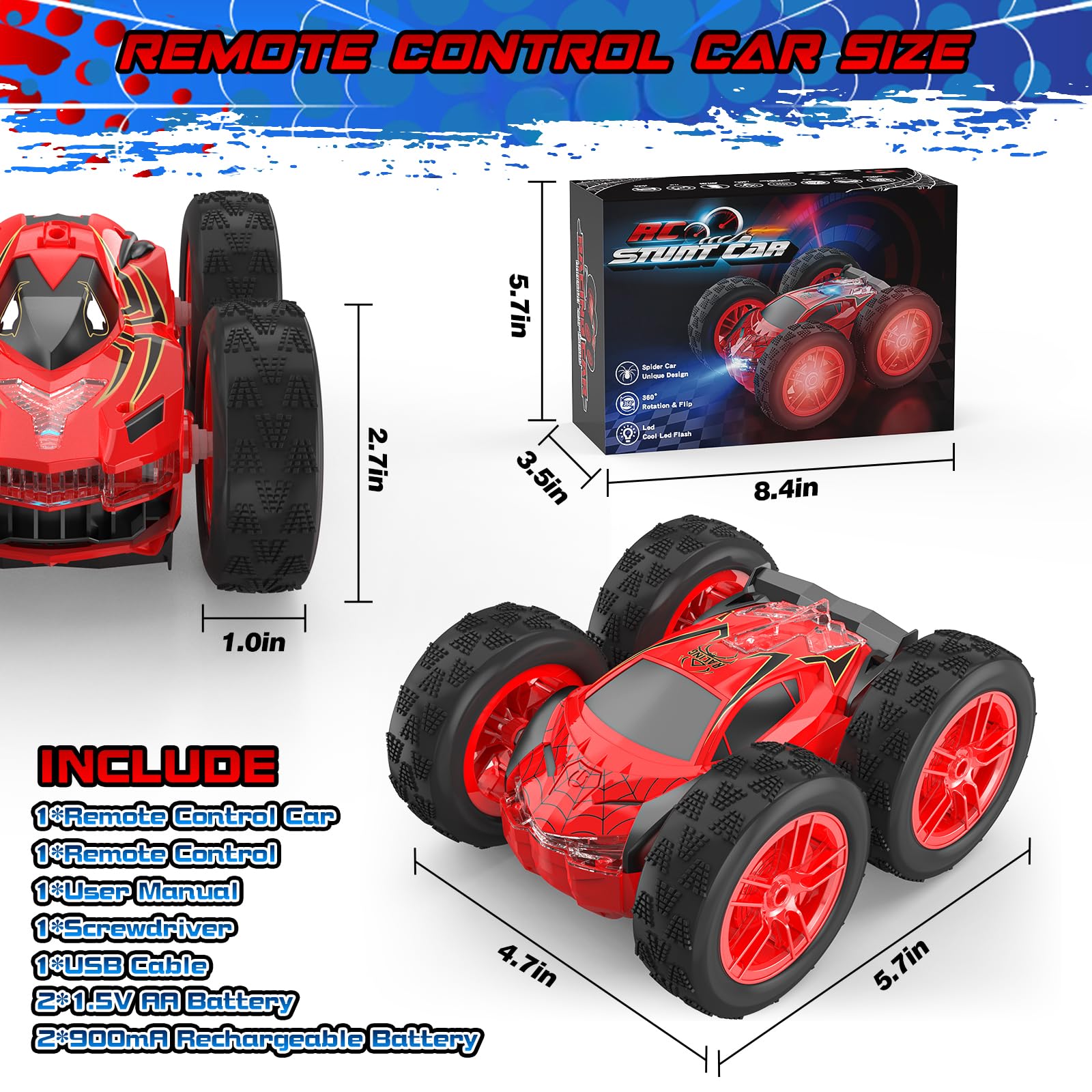**Remote Control Stunt Car for Kids - 1:24 Scale RC Toy Car with Double-Sided Design & LED Lights - Best Gift for Boys Ages 3-9 - Perfect for Indoor Racing, Backyard Play & Birthday Presents**