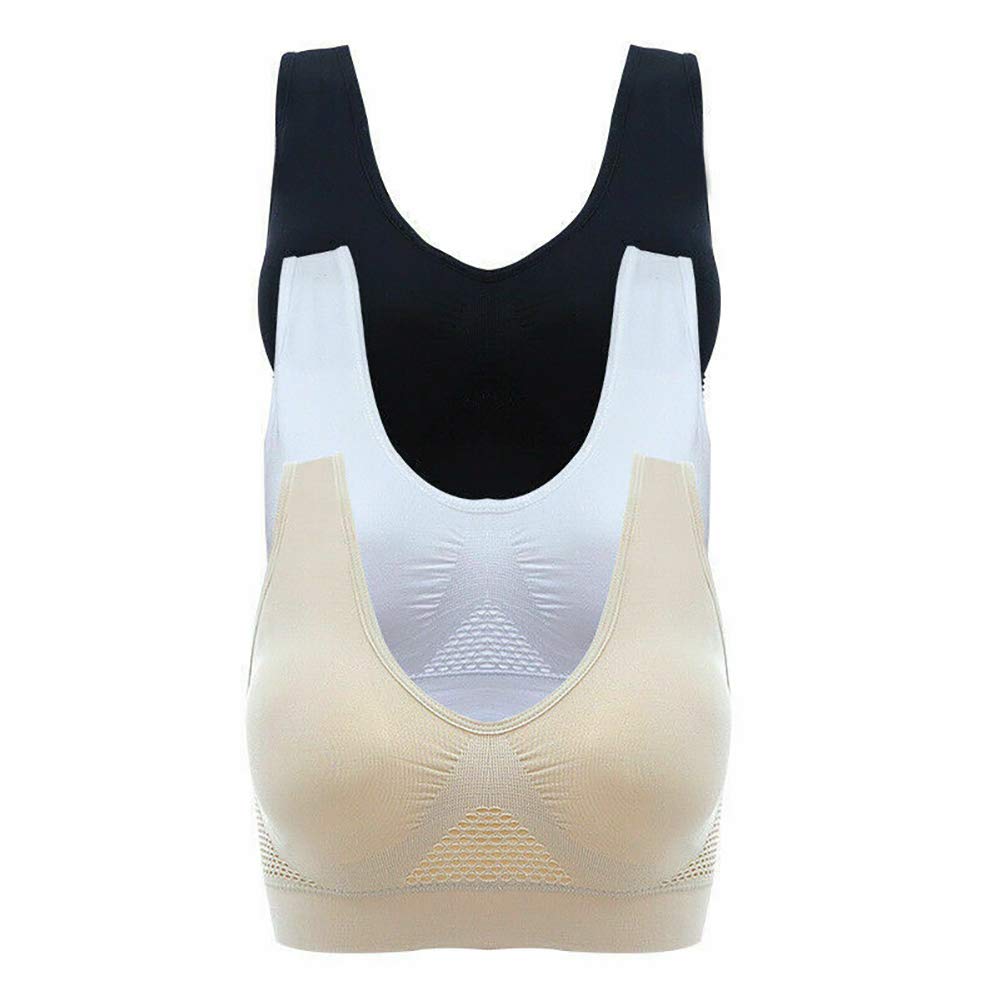 KUANDARM 3 Pack Plus Size Breathable Sports Bras for Women - Seamless Yoga Bra with Hollow Mesh Ventilation for Maximum Comfort | Ideal for Yoga, Gym, Running & Everyday Wear