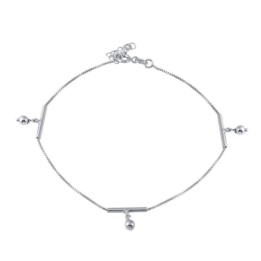 925 Sterling Silver Bar Beads Dangling Charm Anklet Bracelet for Women - Elegant Adjustable Ankle Jewelry for Beach, Party & Everyday Wear