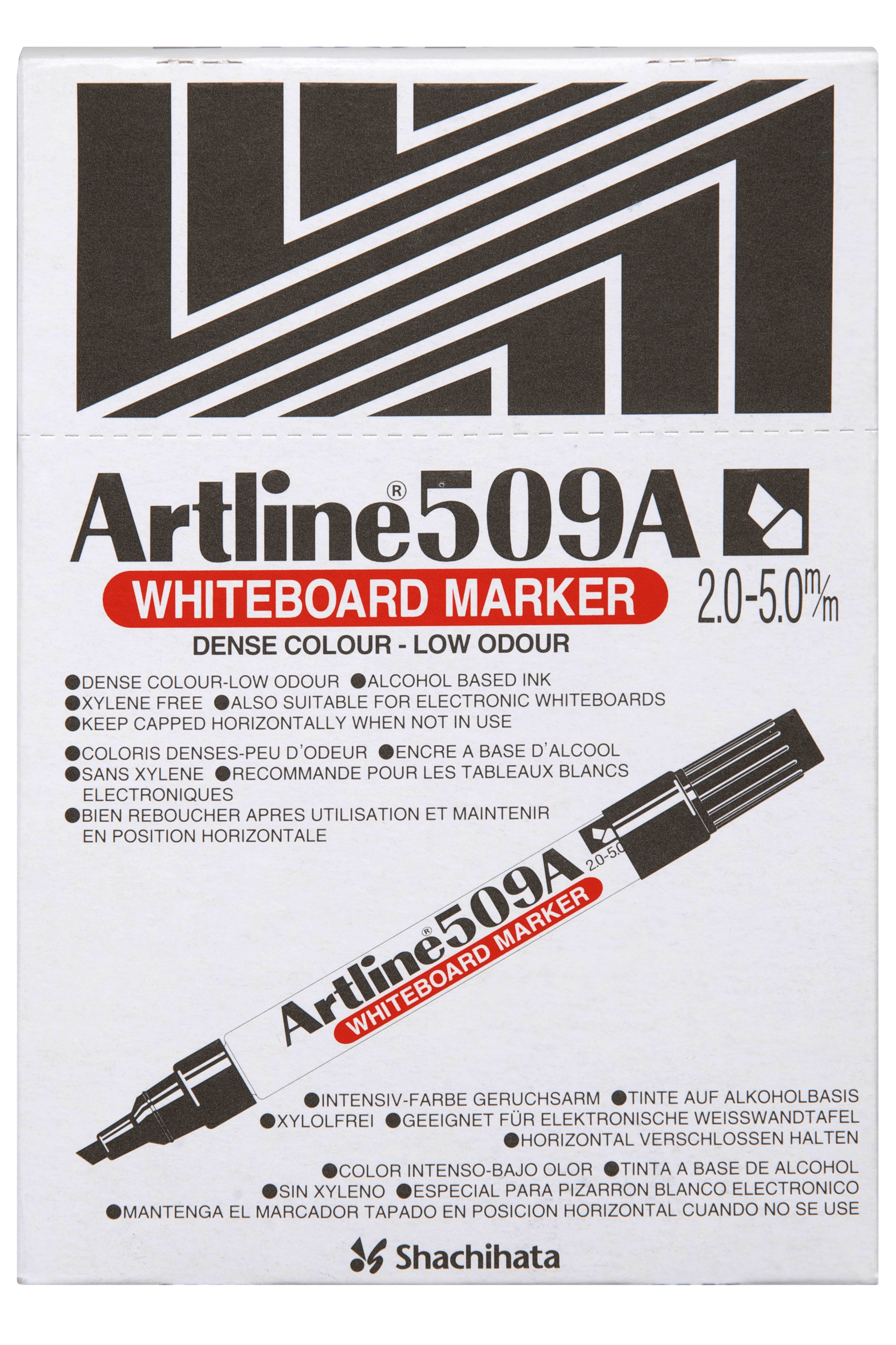 Artline 509A Whiteboard Marker - 5mm Chisel Tip, Black Ink, Pack of 12 - Perfect for Office, Classroom & Home Use