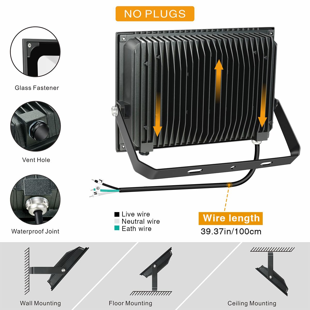 SOLLA 2 Pack 100W LED Flood Light - 10000LM 6000K Daylight White Waterproof Outdoor Lighting for Yard, Garden, Garage, Rooftop | High Brightness Security & Landscape Floodlight for Indoor/Exterior Use