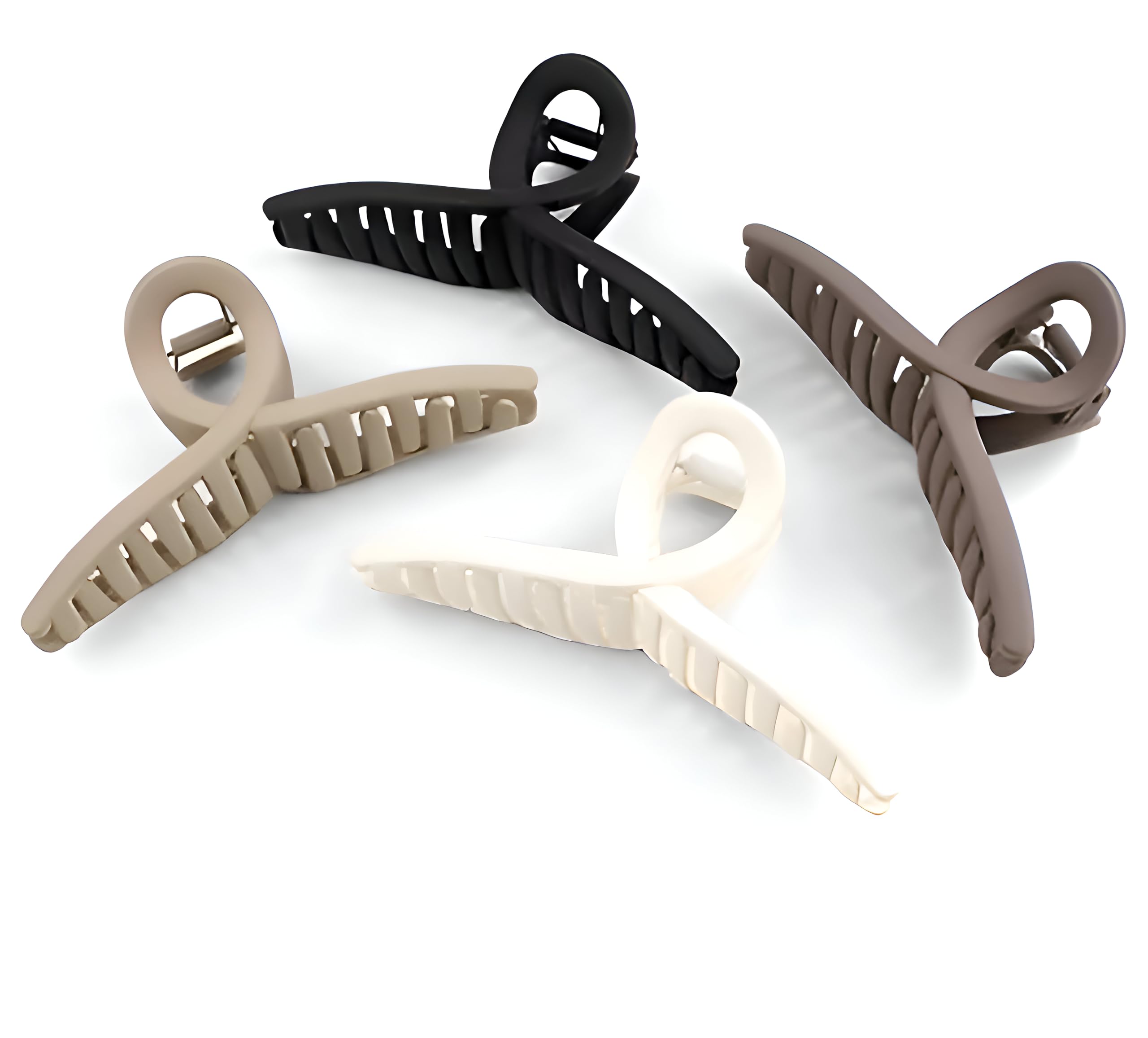 ALIBA COLLECTION Large Hair Claw Clips for Thick & Thin Hair - Matte Non-Slip Strong Hold Barrettes for Women & Girls (4-Piece Set: Beige, Light Brown, Brown, Black) - Perfect for Ponytails, Buns & Everyday Hairstyles