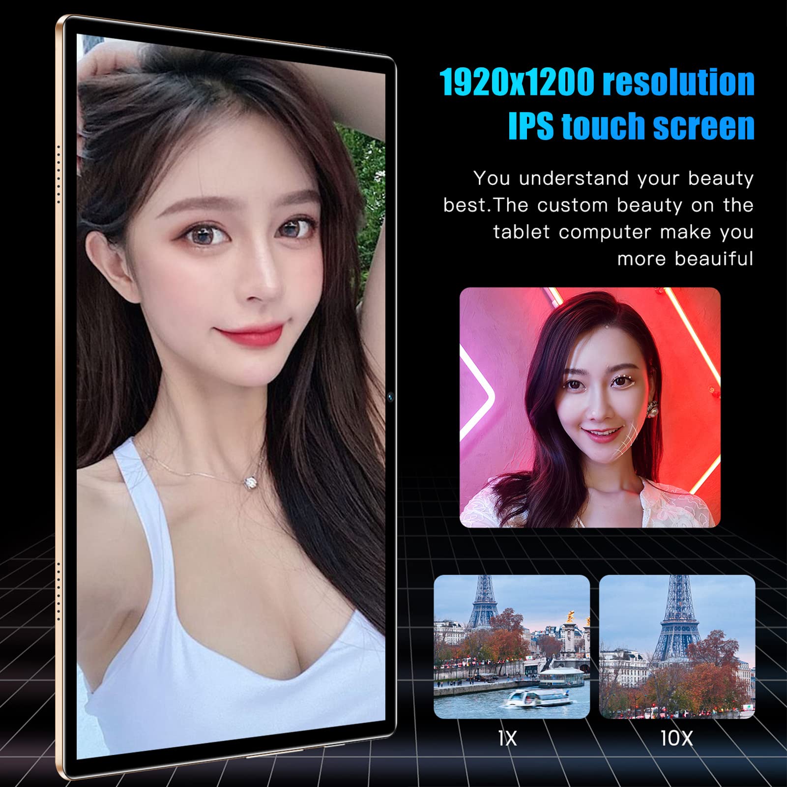 Zerodis 10.1 Inch Gaming Tablet - 8GB RAM 256GB ROM, Octa-Core Processor, 1920x1200 FHD Display, 5MP+13MP Dual Cameras, 5800mAh Battery, 2.4G/5G WiFi, Portable & Rechargeable (Gold) - Perfect for Gaming, Streaming & Work on the Go