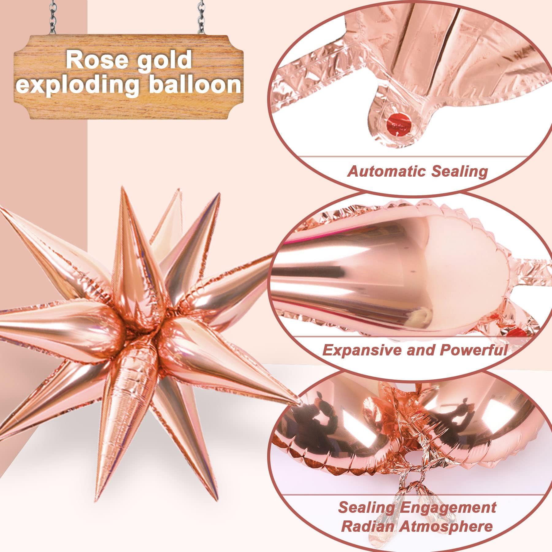 72 Pcs Rose Gold & Silver Starburst Foil Balloons for Party Decorations - Christmas, Birthday, Wedding, Baby Shower & Photo Booth Backdrops (Glitter Mylar Balloons, 12 Point Cone Design)