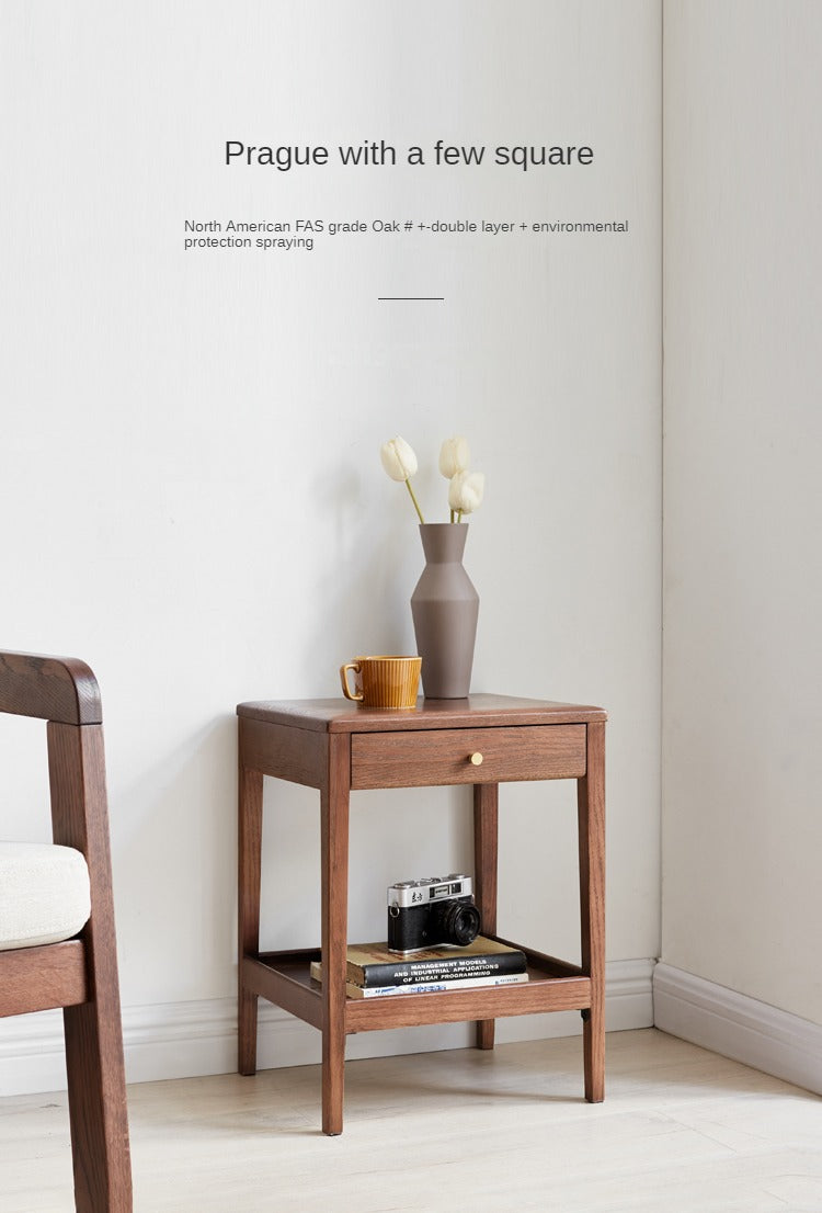 Solid Oak & Black Walnut Wood Side Cabinet - Rustic Nightstand, Entryway Storage, or Bathroom Organizer - Handcrafted Wooden Furniture for Home Decor