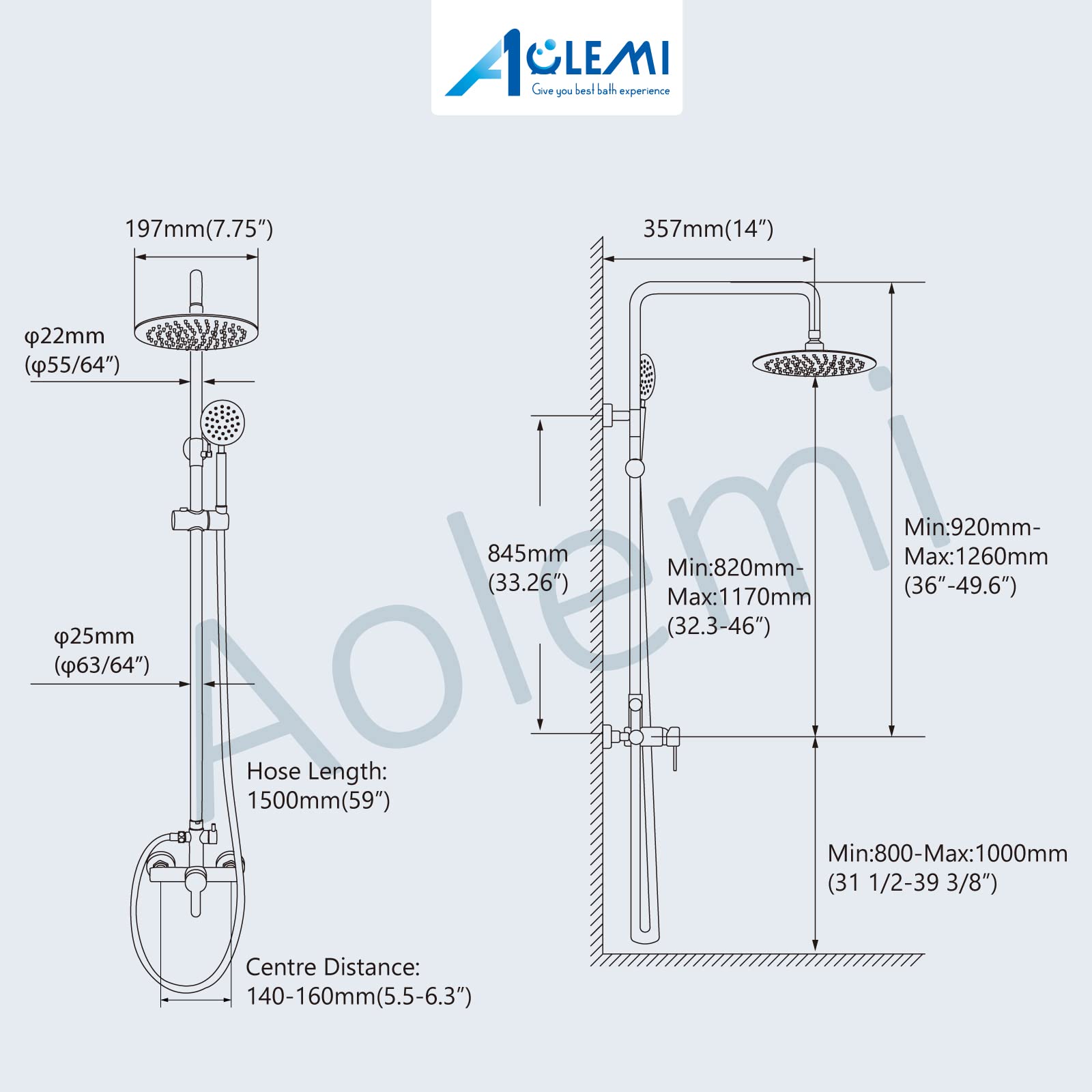 Aolemi Matte Black SUS304 Stainless Steel Outdoor Shower Faucet Set - 8