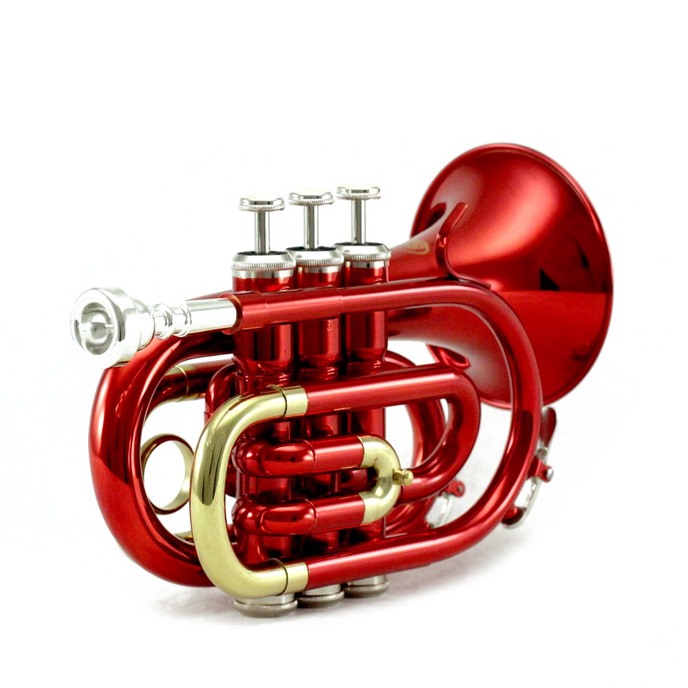 Sky Band Approved Red Plated Bb Pocket Trumpet with Case - Includes Cleaning Cloth, Gloves & Valve Oil for Professional Sound Quality | Perfect for Beginners, Students & Traveling Musicians
