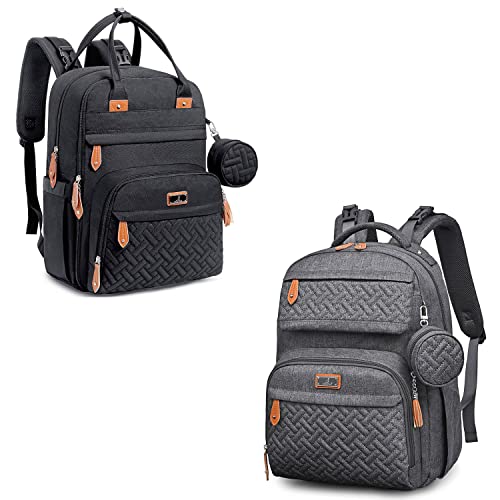 BabbleRoo Multifunctional Waterproof Diaper Backpack - Unisex Baby Changing Bag with Insulated Pockets, Stroller Straps & Pacifier Case (Black/Dark Gray) | Perfect for Travel, Daycare & On-the-Go Parents