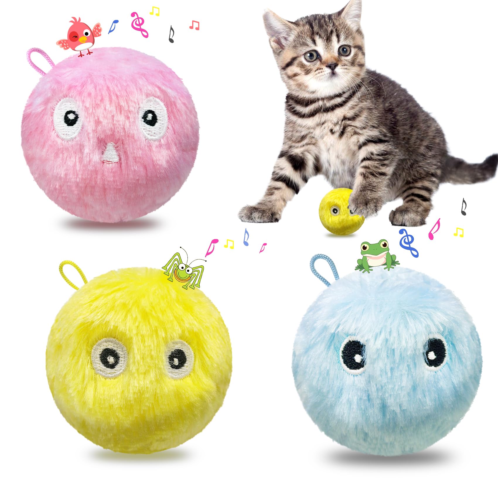 DILISS Interactive Cat Toys with Catnip - 3 Pack Chirping Kicker Balls for Indoor Cats, Promotes Exercise & Play with 3 Lifelike Animal Sounds - Perfect for Playtime, Training & Bonding with Your Kitty