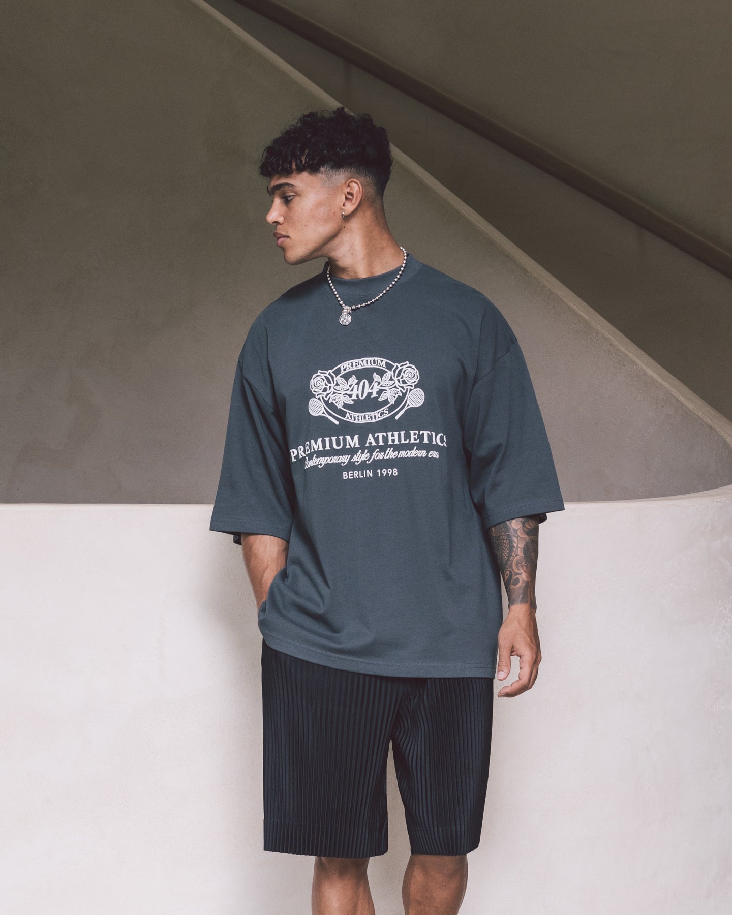 404 Premium Athletics Heritage T-Shirt for Men - Soft Cotton Vintage Style Tee - Gym, Workout & Casual Wear - Charcoal Grey