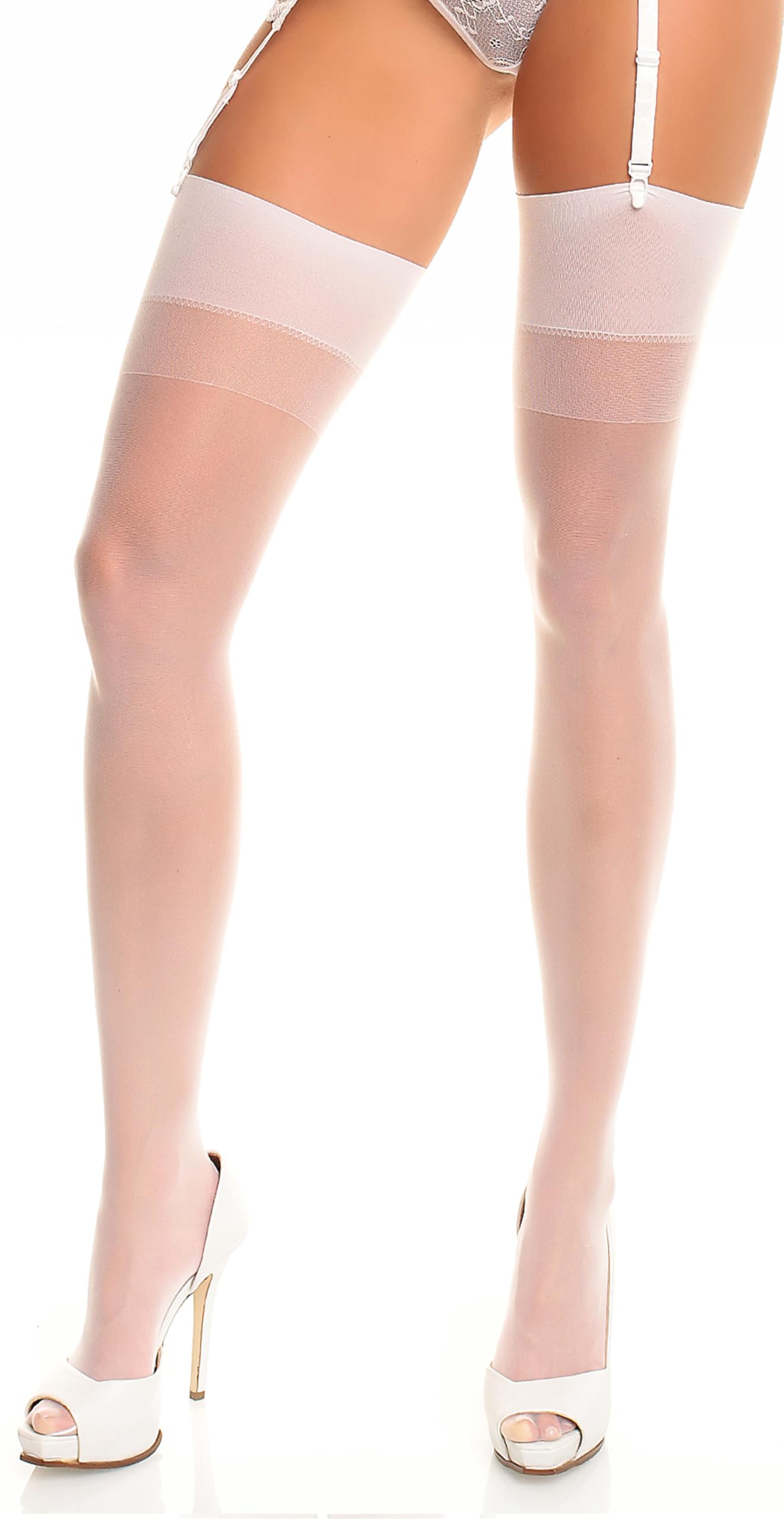 GLAMORY Perfect 20 Plus Size White Stockings - L (14-16) | Comfortable Thigh High Stockings for Women, Perfect for Cosplay, Halloween & Special Occasions