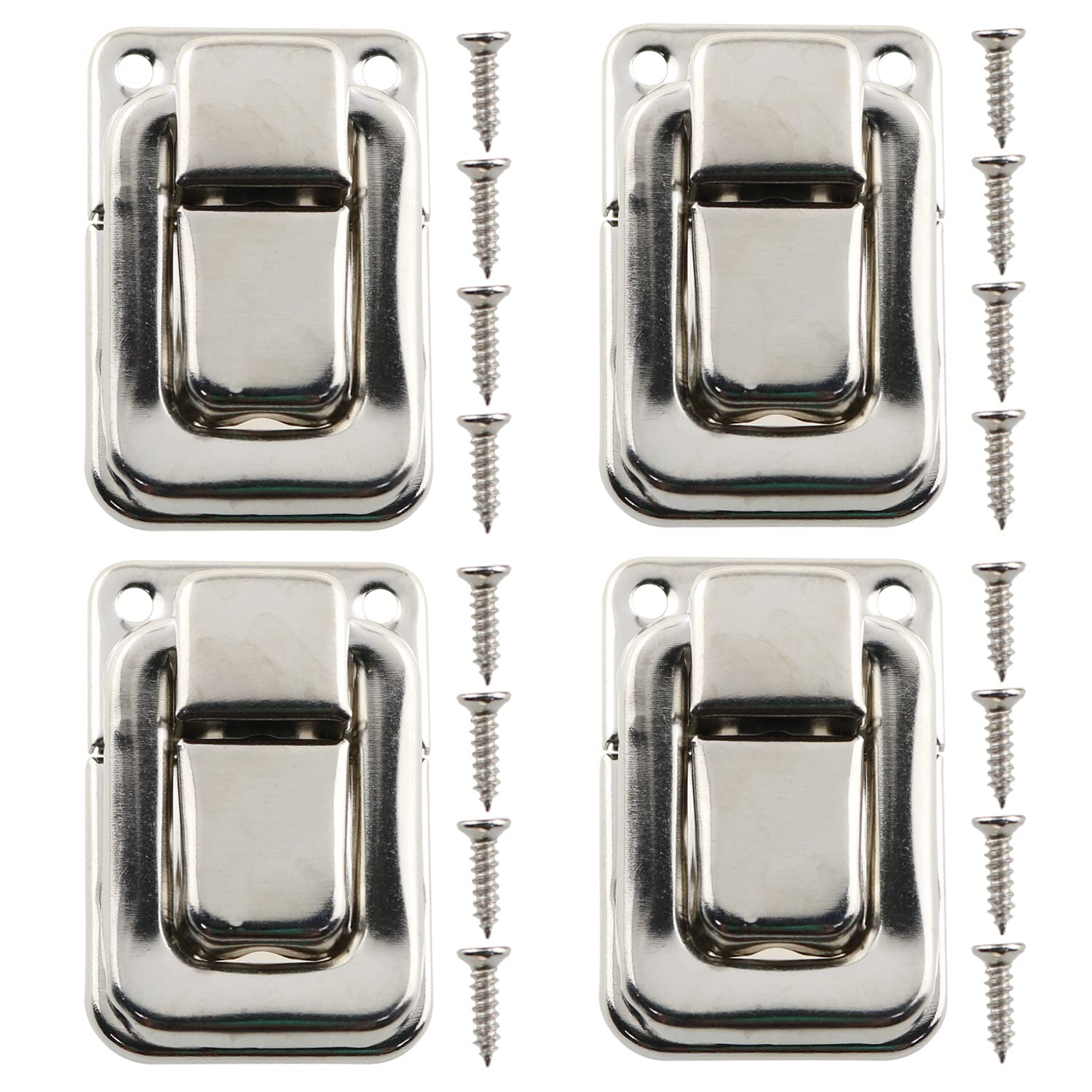 4-Piece Retro Box Hasps Toggle Lock Latch Catches - 38x25mm Silver Hardware with 16 Screws - Perfect for Jewelry Boxes, Wooden Cases, Cabinets, Toolboxes & Gift Boxes - Vintage Style Decorative Security Solution for Home & Office Organization