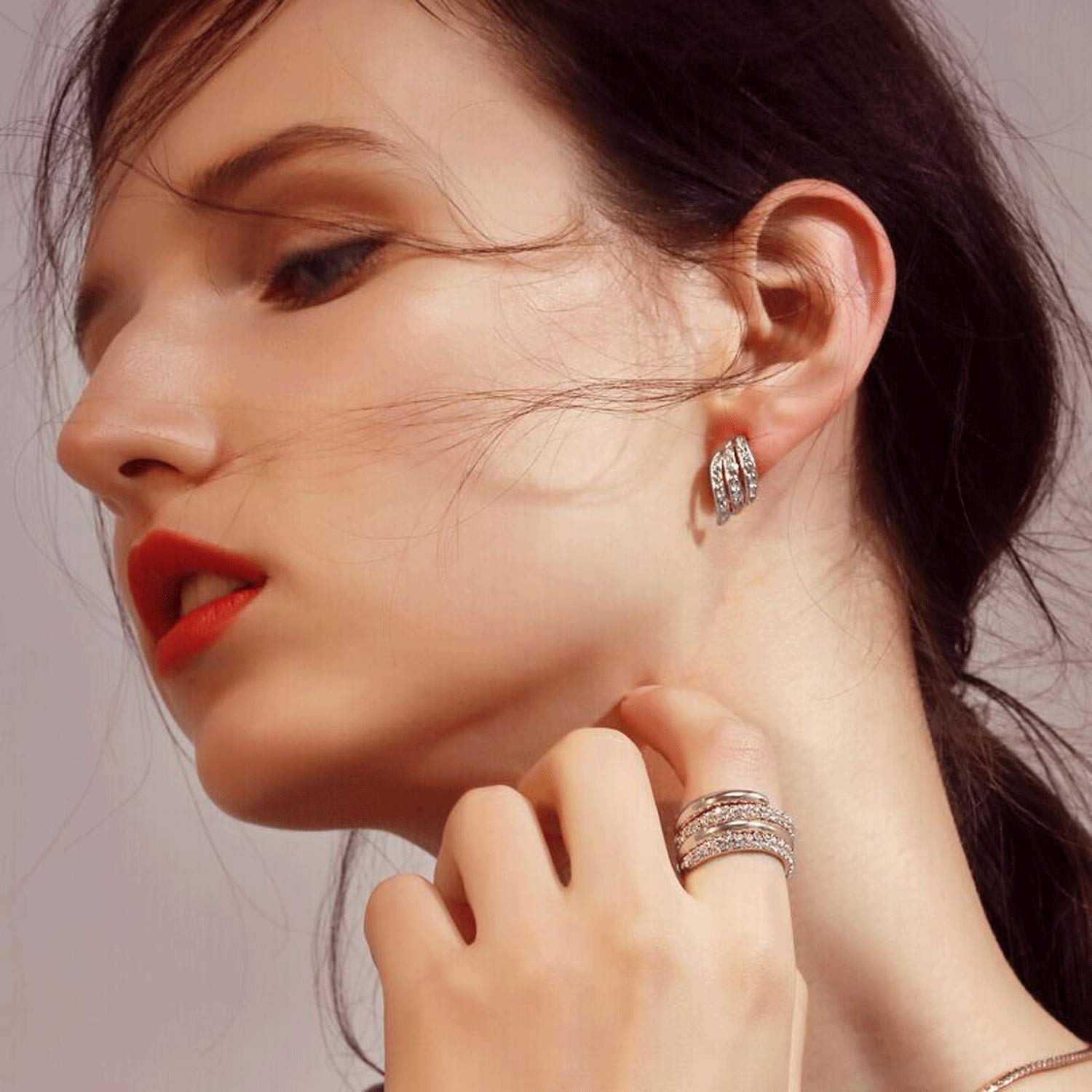 Sterling Silver & Rose Gold Simulated Diamond Stud Earrings for Women - Elegant Gift for Anniversary, Birthday & Special Occasions