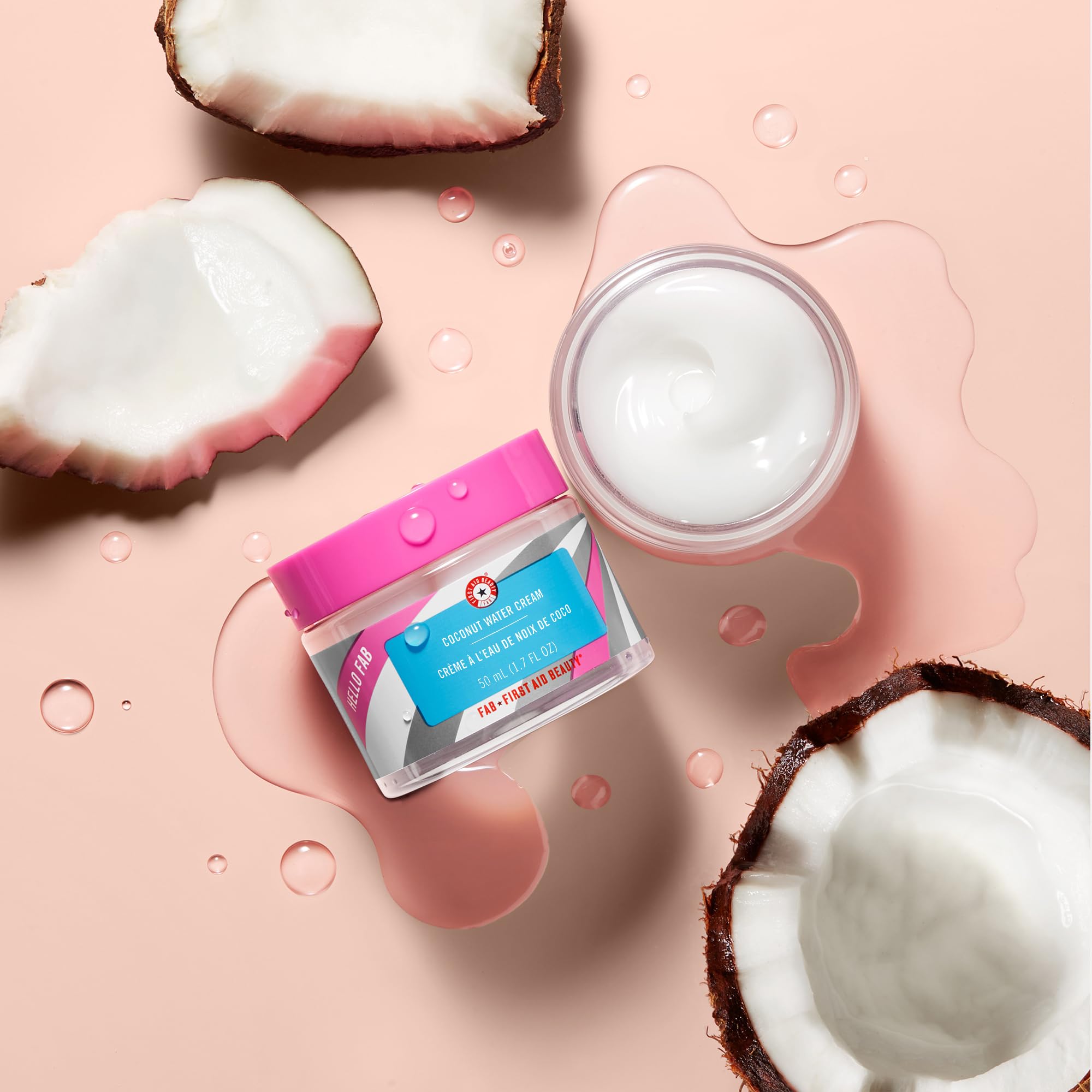 First Aid Beauty Hello FAB Coconut Water Cream - Lightweight Gel Moisturizer with Coconut Water for Smooth, Soft & Plump Skin | Non-Comedogenic, 1.7 oz | Perfect for Daily Hydration & Travel Skincare