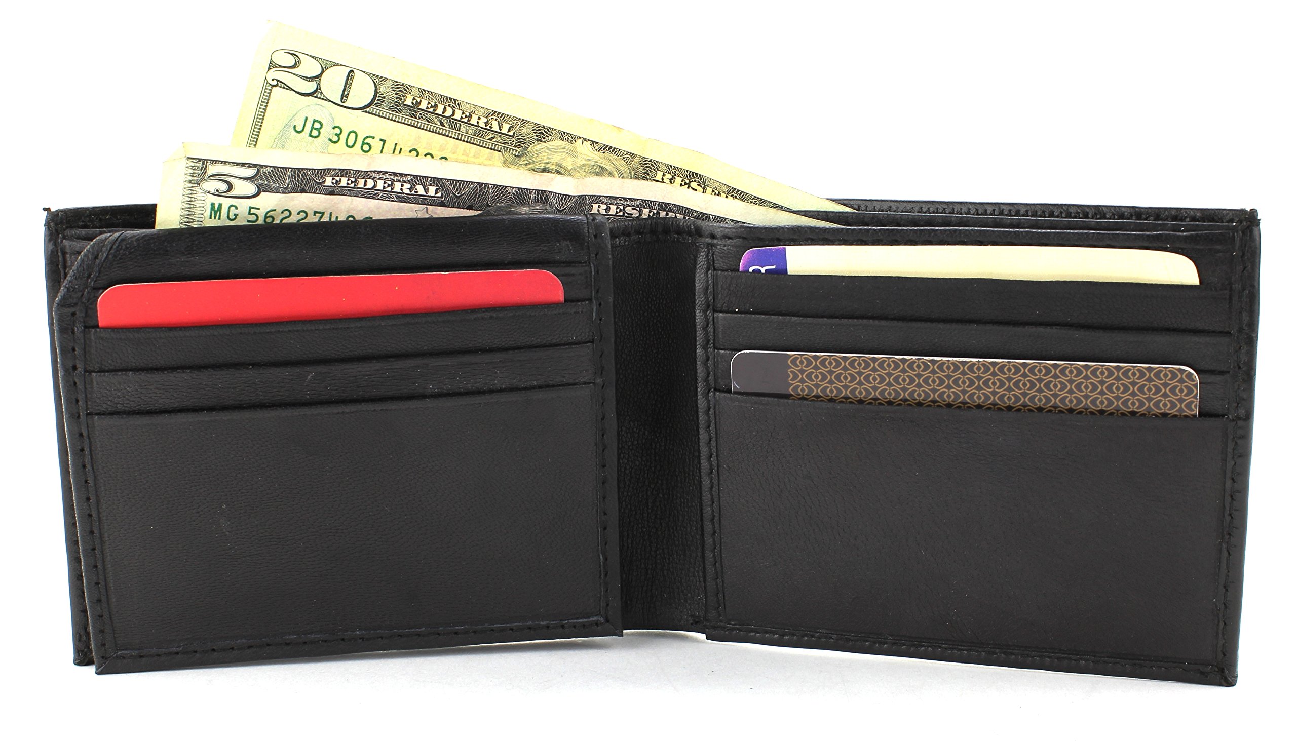 Genuine Leather Bifold Wallet for Men - Slim RFID Blocking Wallet with 12 Card Slots, 2 Cash Compartments & ID Window - Perfect for Everyday Use, Travel & Business (Black)