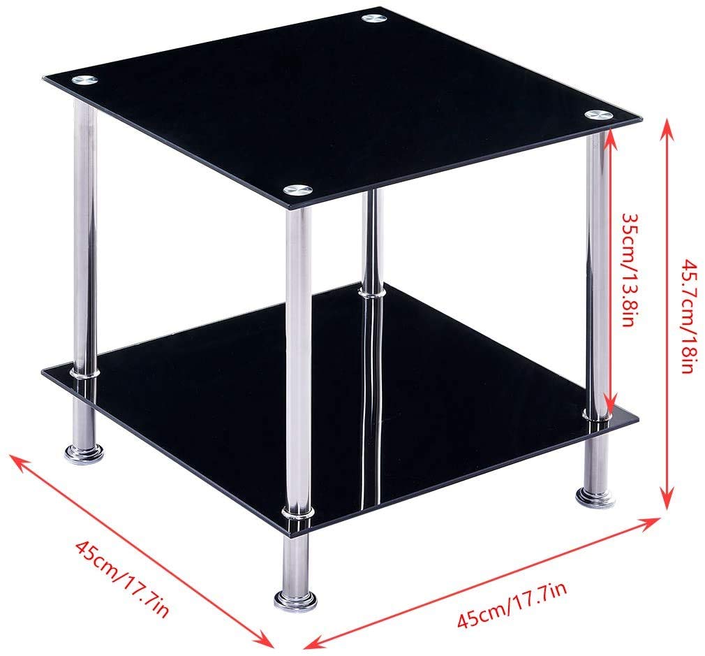 2-Tier Glass Side Table for Living Room & Bedroom - Modern Square End Table, Coffee Table & Nightstand - Perfect for Small Spaces, Home Decor & Apartment Furniture